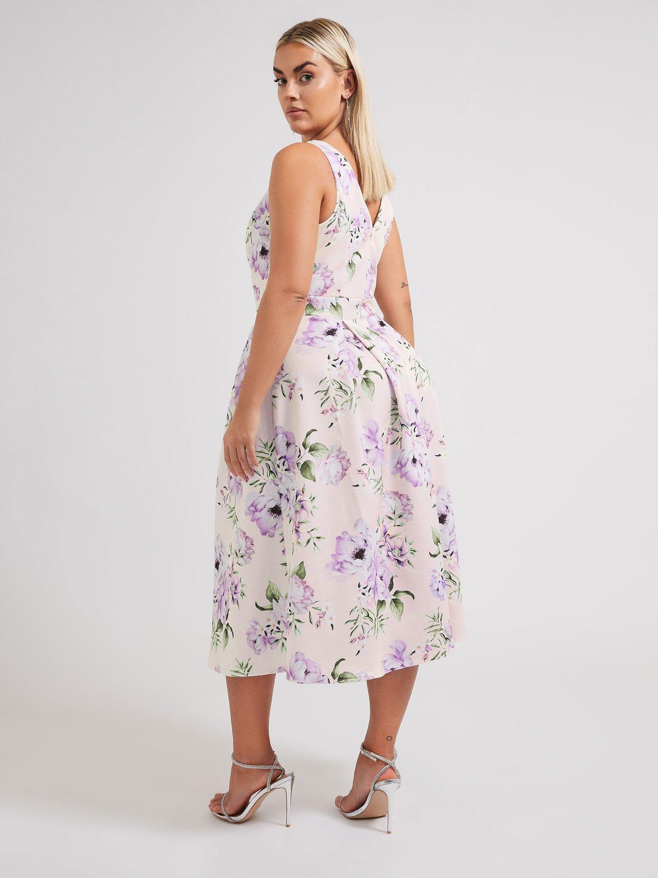 Image 2 of 4 of Yours Curve V-neck Pleated Dress - Pink