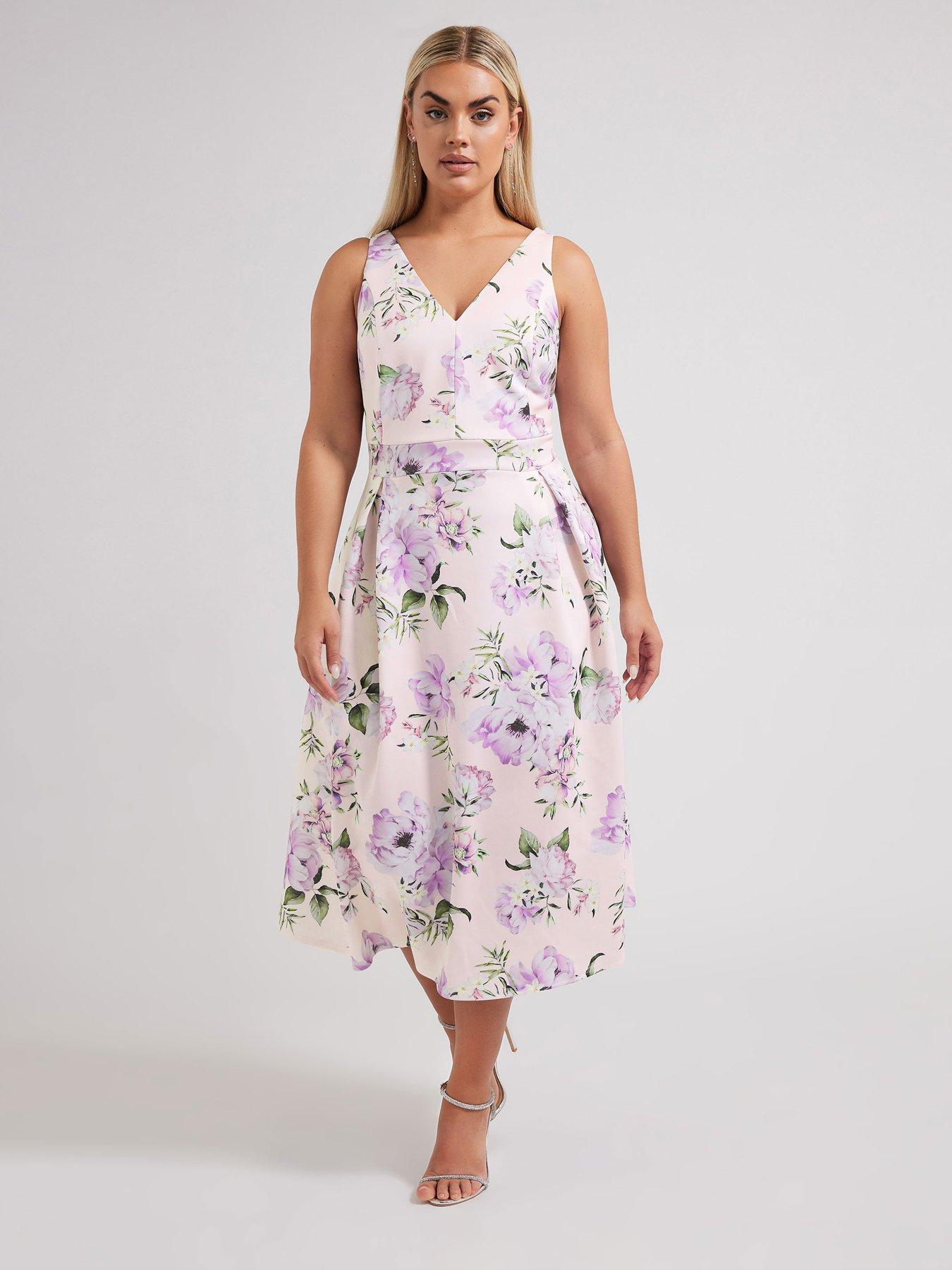 Image 3 of 4 of Yours Curve V-neck Pleated Dress - Pink