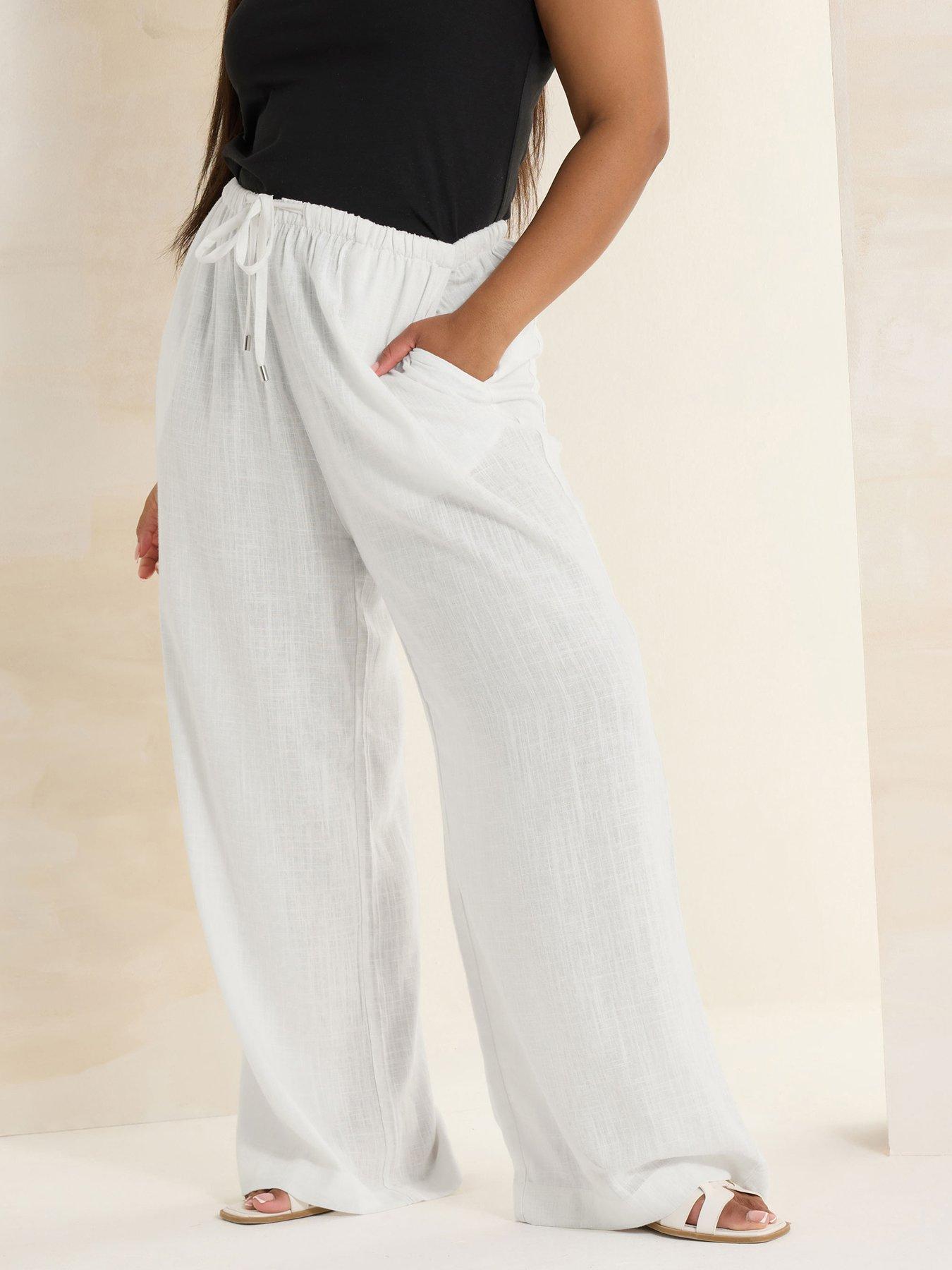 undefined Curve Linen Pull On Wide Leg Trousers