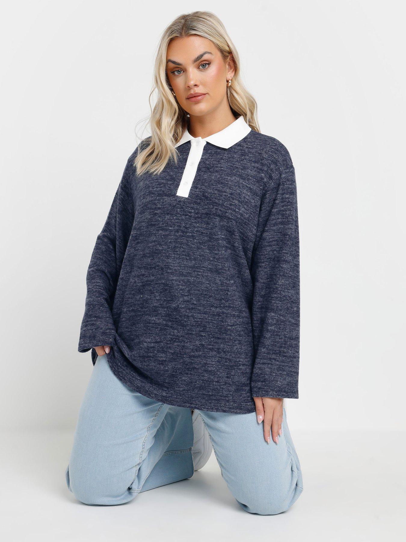 undefined Curve Rugby Collar Top - Blue