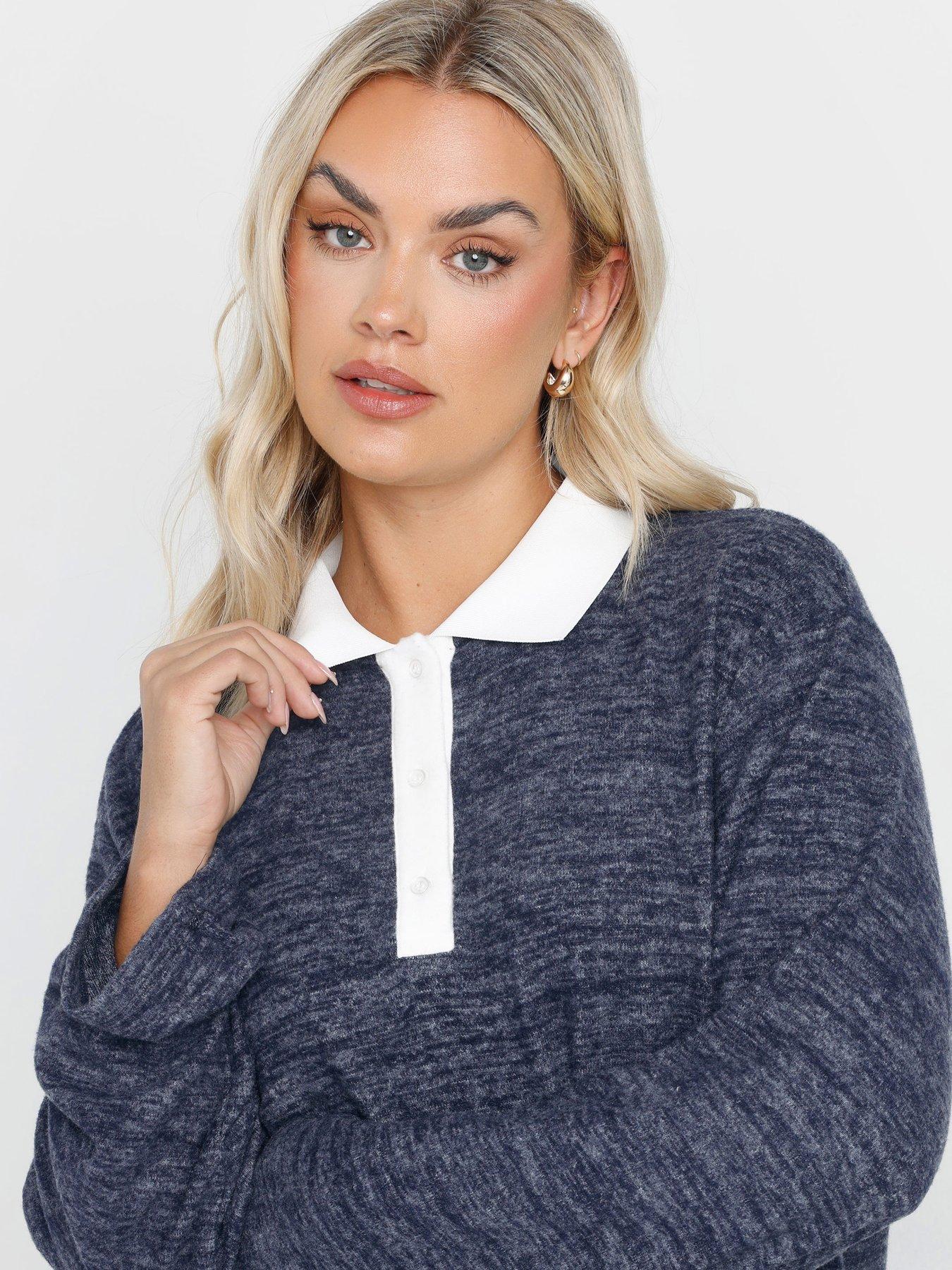 Image 4 of 4 of Yours Curve Rugby Collar Top - Blue