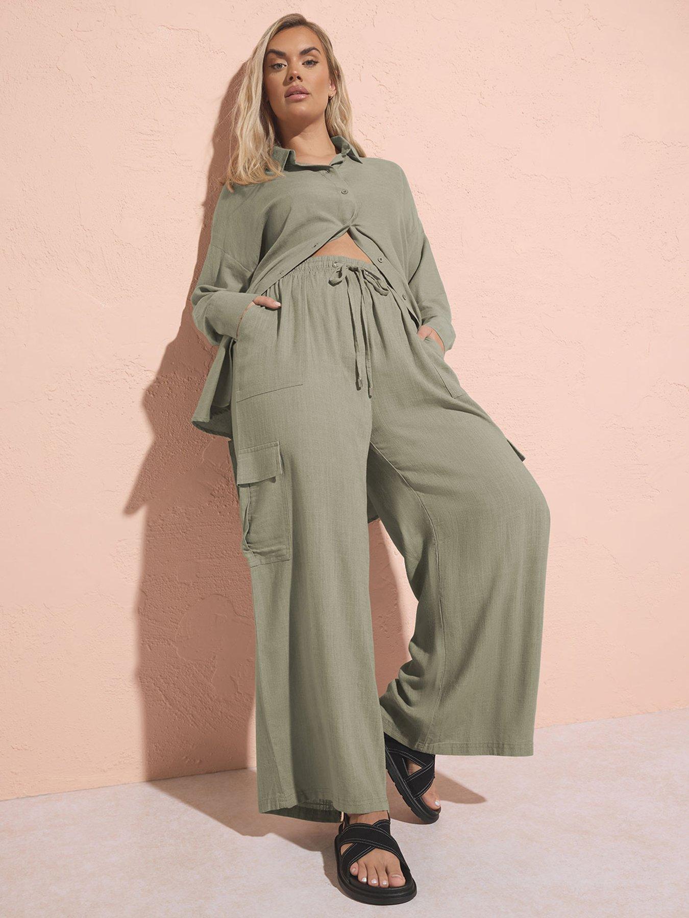 Image 1 of 4 of Yours Curve Linen Cargo Trouser