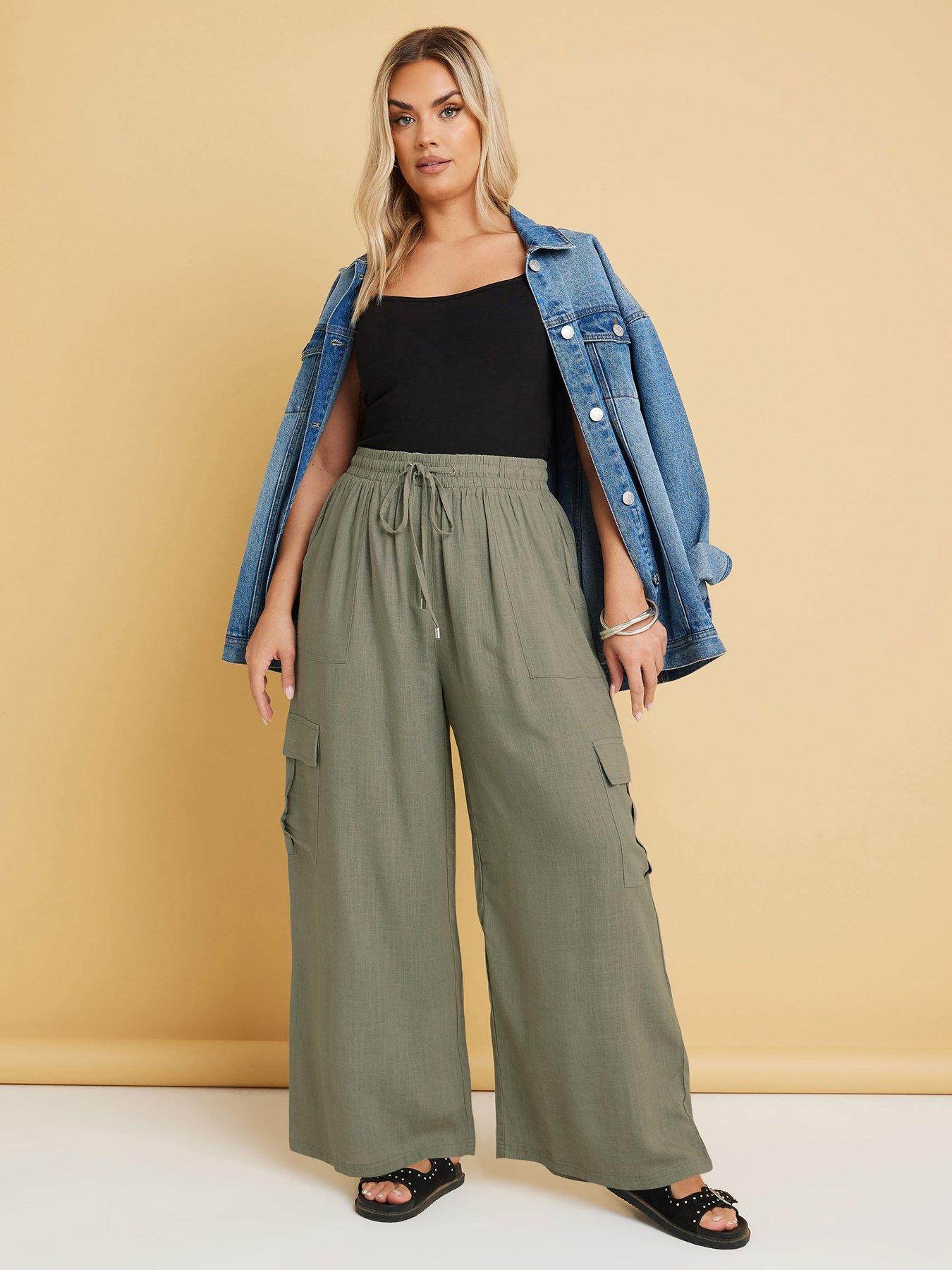 Image 3 of 4 of Yours Curve Linen Cargo Trouser