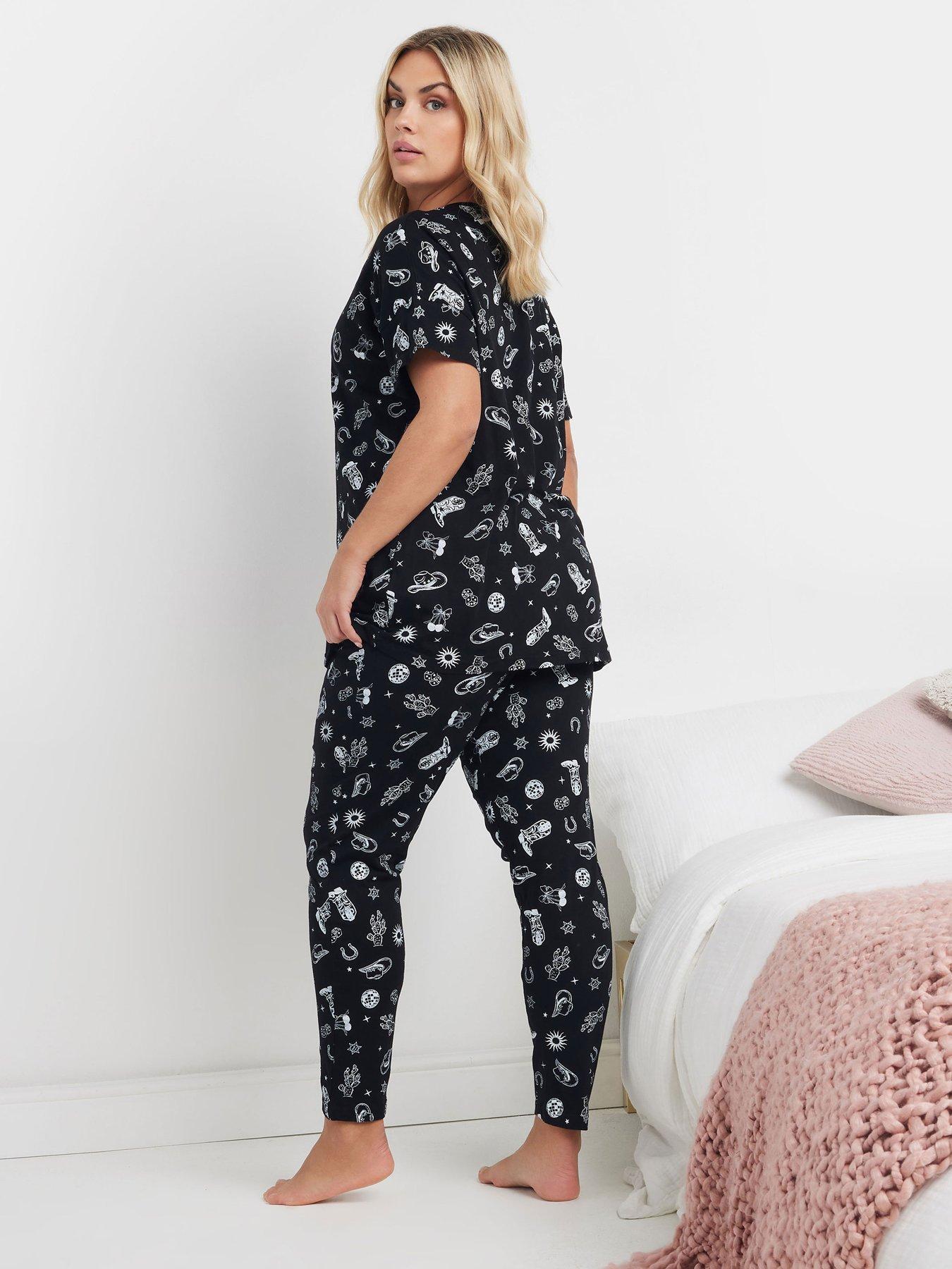 Yours Curve Cowboy Tapered Pyjama Set - Black | Very