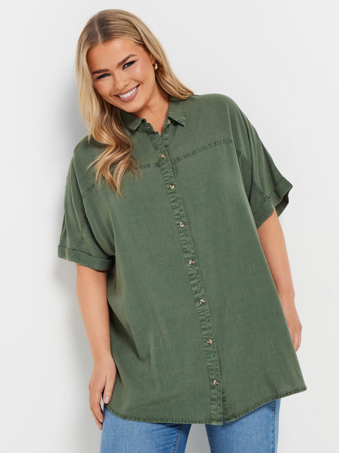 undefined Curve Short Sleeve Chambray Shirt - Green