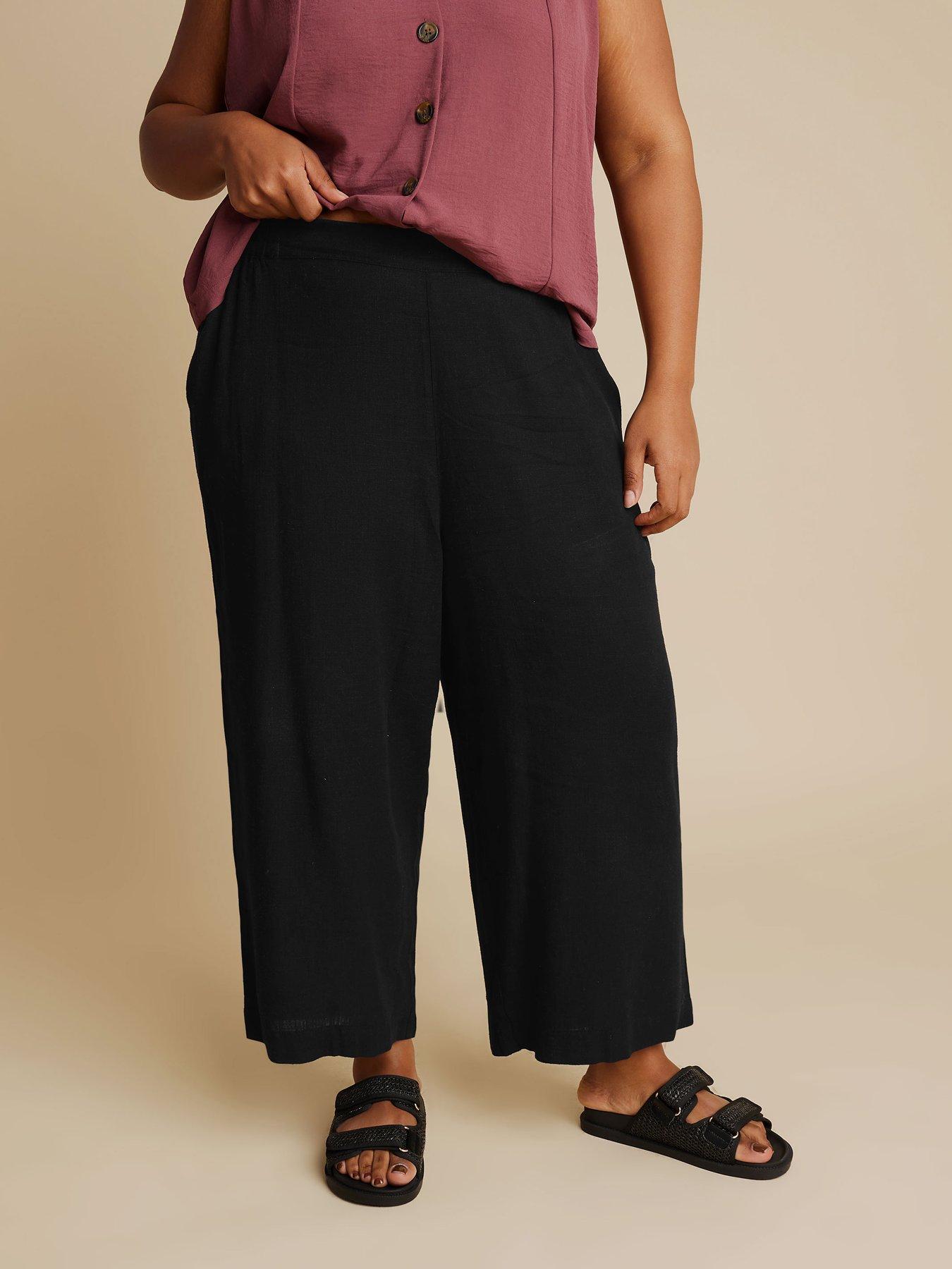 Cropped Pull On Wide Leg Trousers in Grey Print