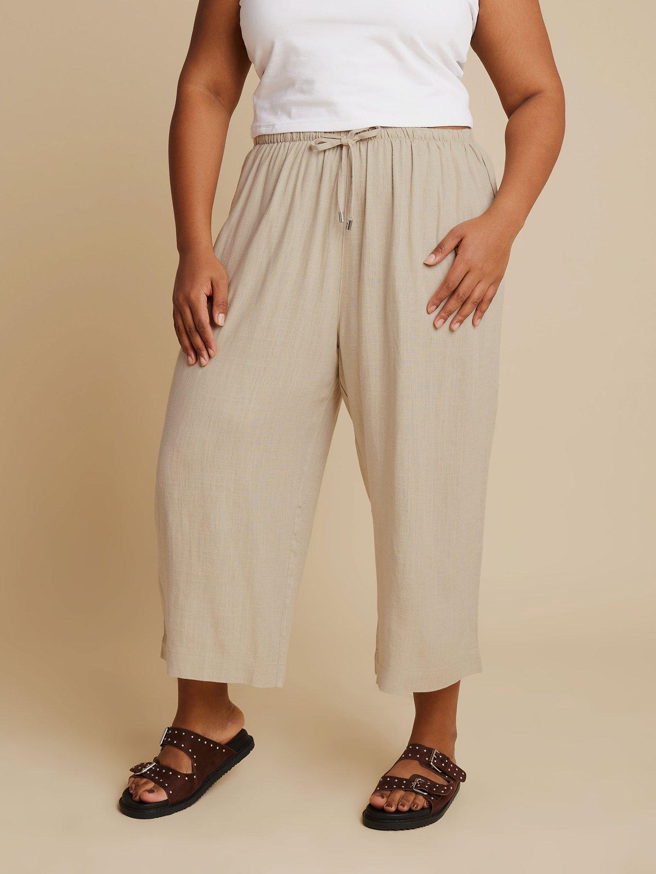 undefined Curve Linen Cropped Wide Leg Skinny Waist Trousers