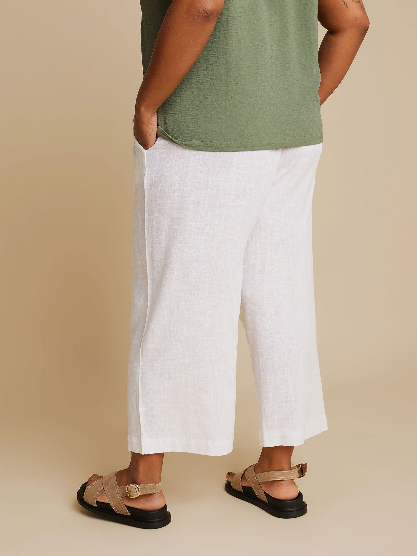 Image 2 of 4 of Yours Curve Linen Cropped Pull On Wide Leg Trousers