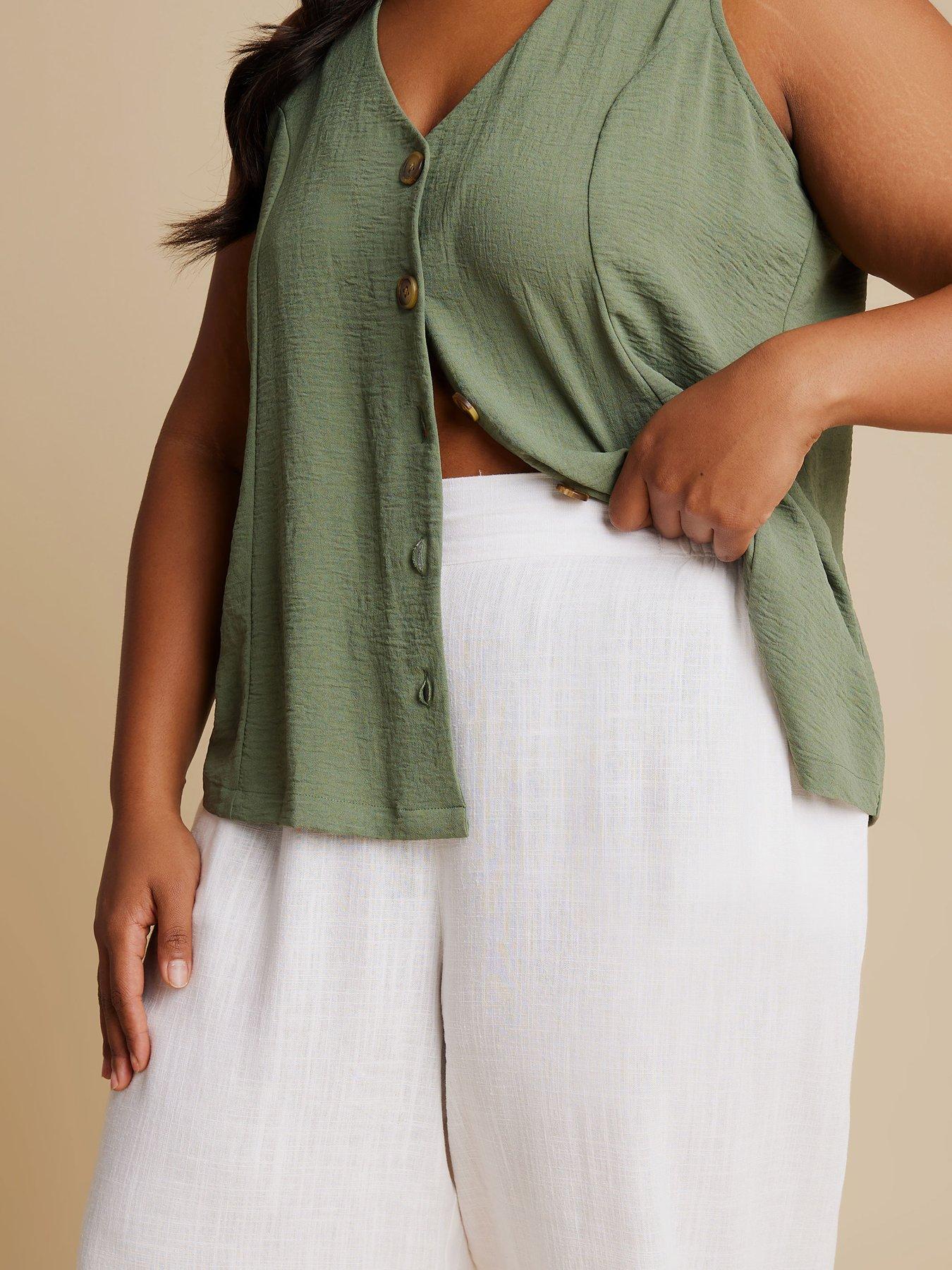Image 4 of 4 of Yours Curve Linen Cropped Pull On Wide Leg Trousers