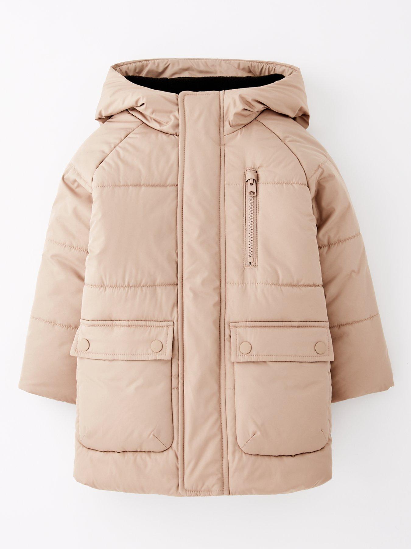 Mini V by Very: Boys Hooded Padded Coat - Stone Grey
