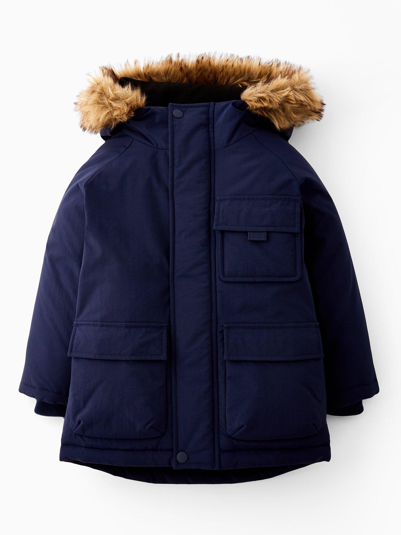 Image 1 of 4 of Mini V by Very Boys Fur Parker Coat - Navy
