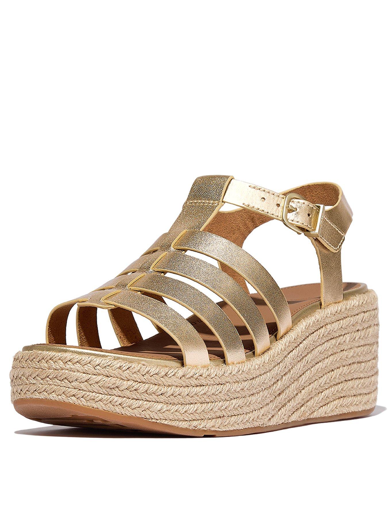 Image 2 of 4 of FitFlop Platfforms Espadrille&nbsp;Leather Fisherman Wedge Sandals - Platino