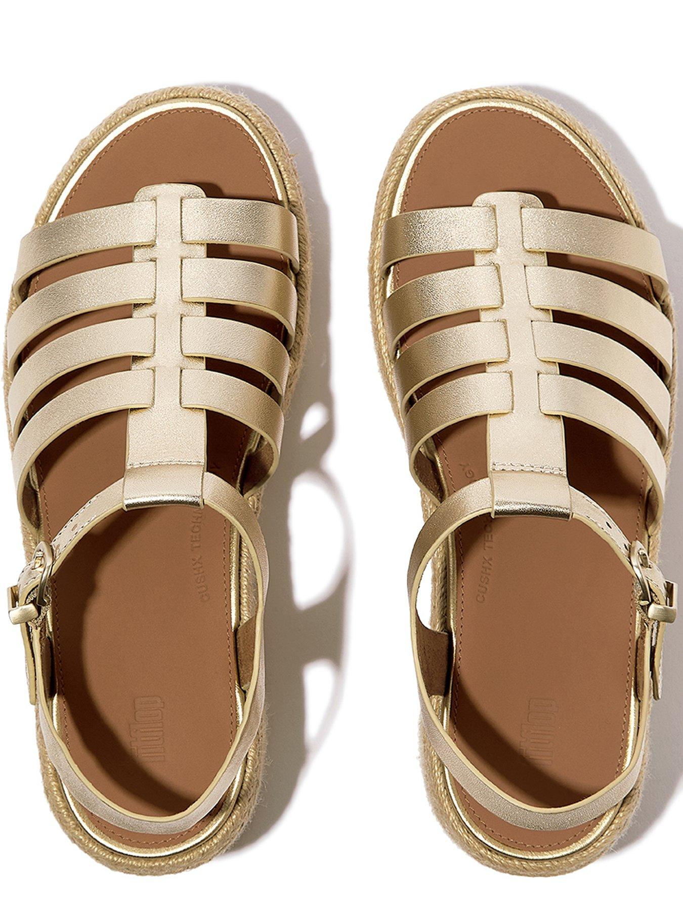 Image 3 of 4 of FitFlop Platfforms Espadrille&nbsp;Leather Fisherman Wedge Sandals - Platino