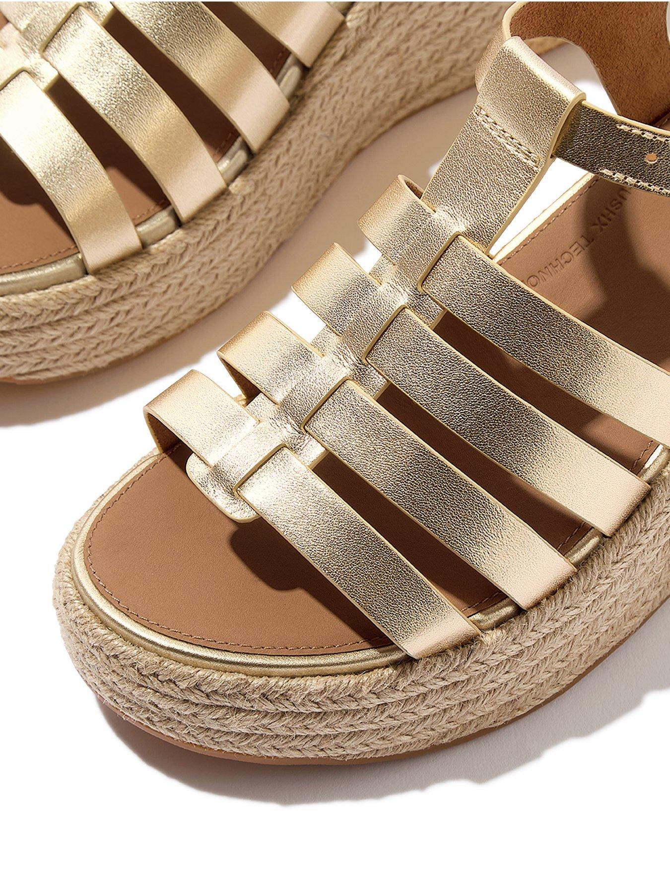Image 4 of 4 of FitFlop Platfforms Espadrille&nbsp;Leather Fisherman Wedge Sandals - Platino
