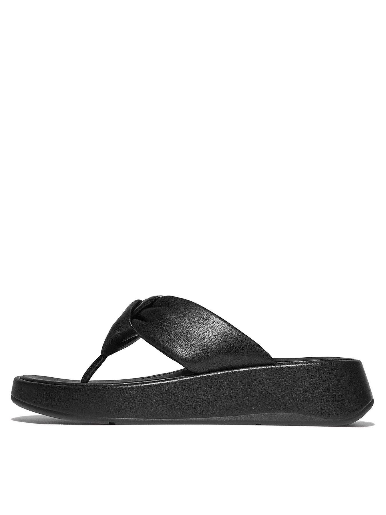 undefined F-mode Knot Soft-leather Flatform Toe-post Sandals - All Black