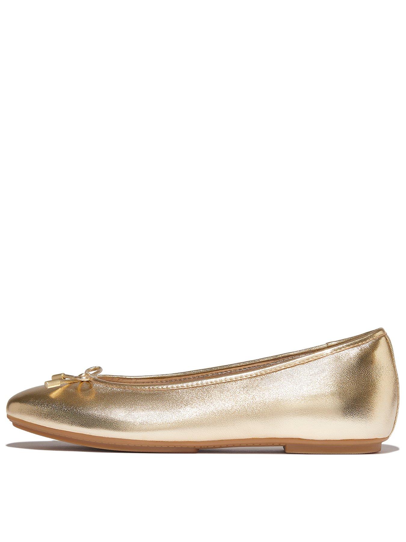 FitFlop Delicato Bow Soft Metallic-leather Ballet Flats - Platino
