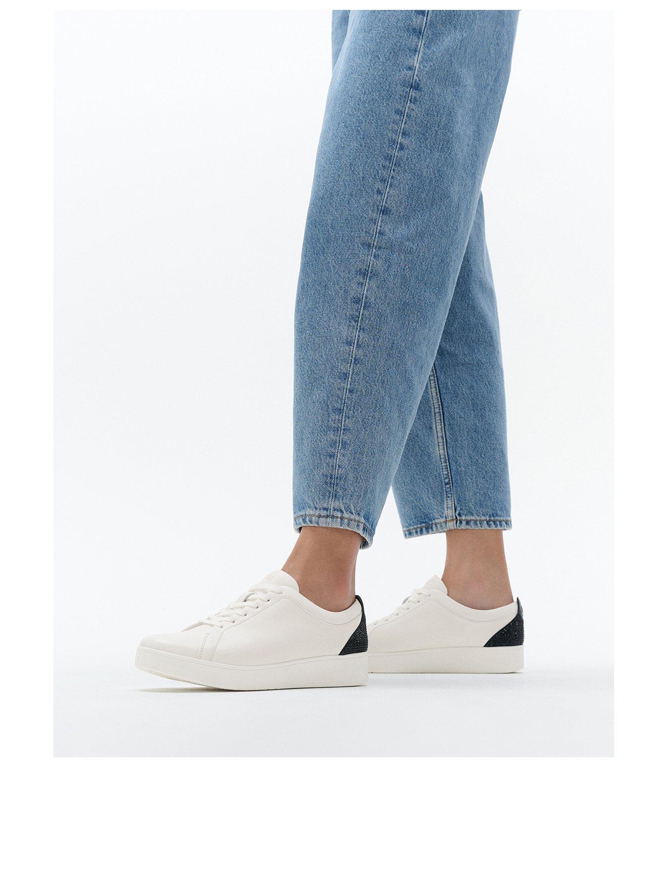 Image 2 of 5 of FitFlop Rally Crystal Backtab Leather Trainer - White