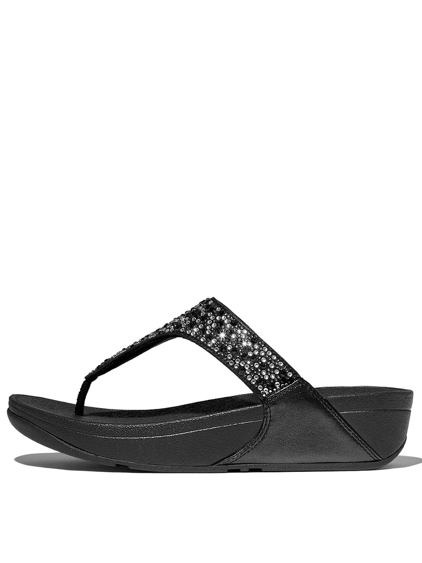 undefined Lulu Crystal-mix Toe-post Sandals - All Black