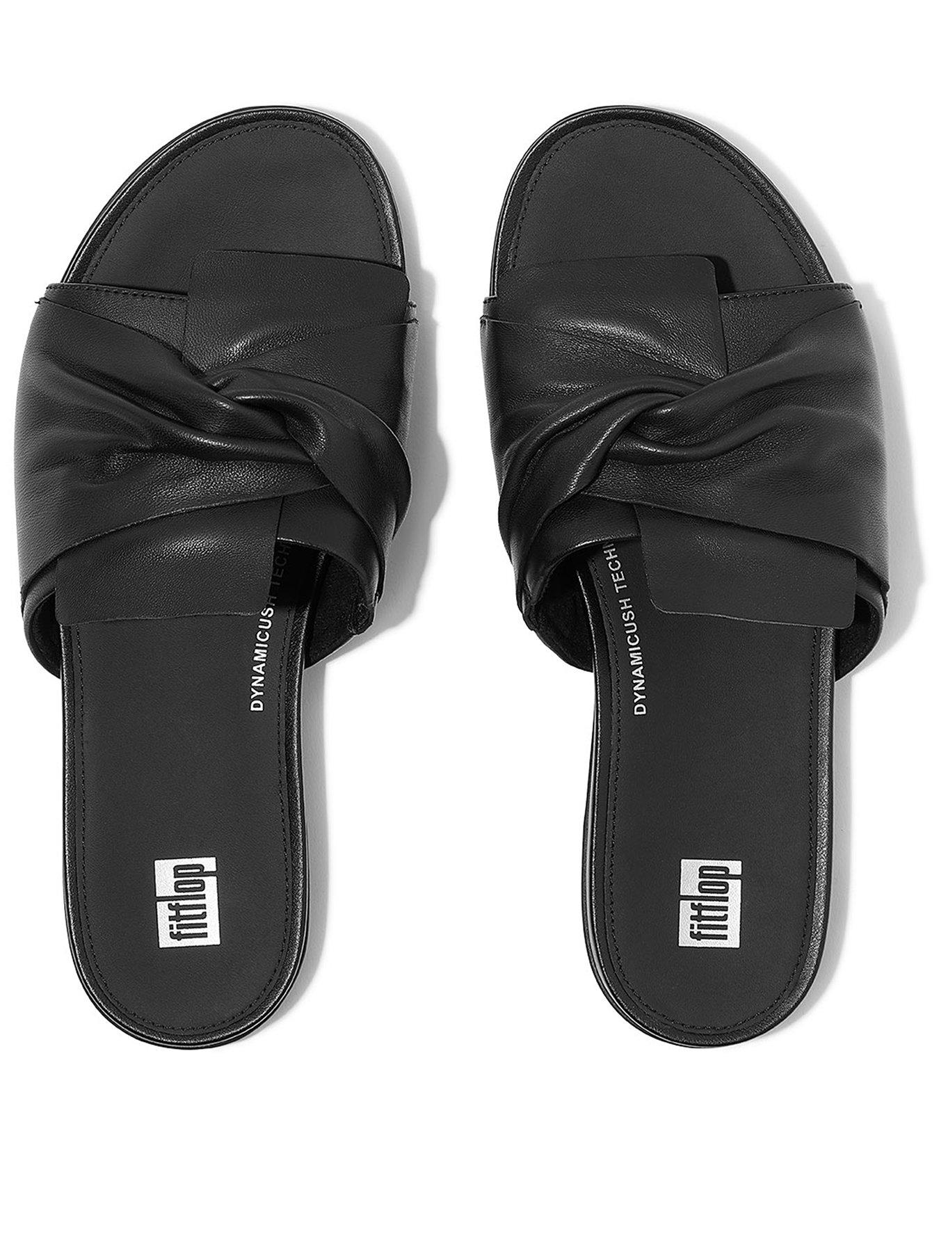 FitFlop Gracie Soft-twist Leather Slides All Black Very