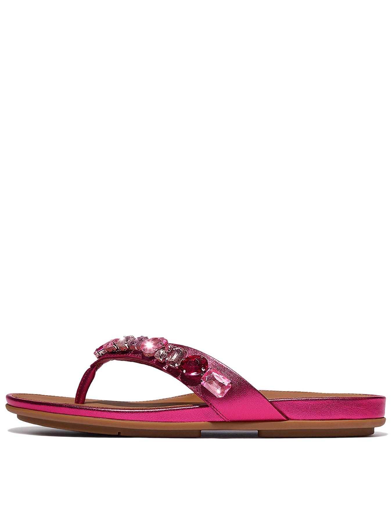Image 1 of 5 of FitFlop Gracie Jewel-deluxe Metallic-leather Flip-flops - Metallic Wild Raspberry