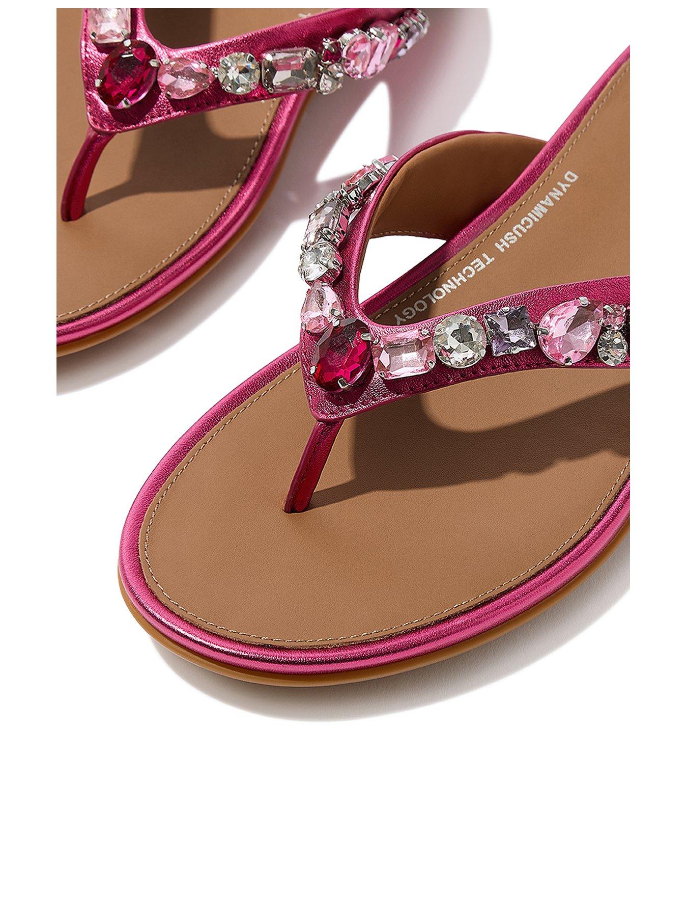 Image 3 of 5 of FitFlop Gracie Jewel-deluxe Metallic-leather Flip-flops - Metallic Wild Raspberry
