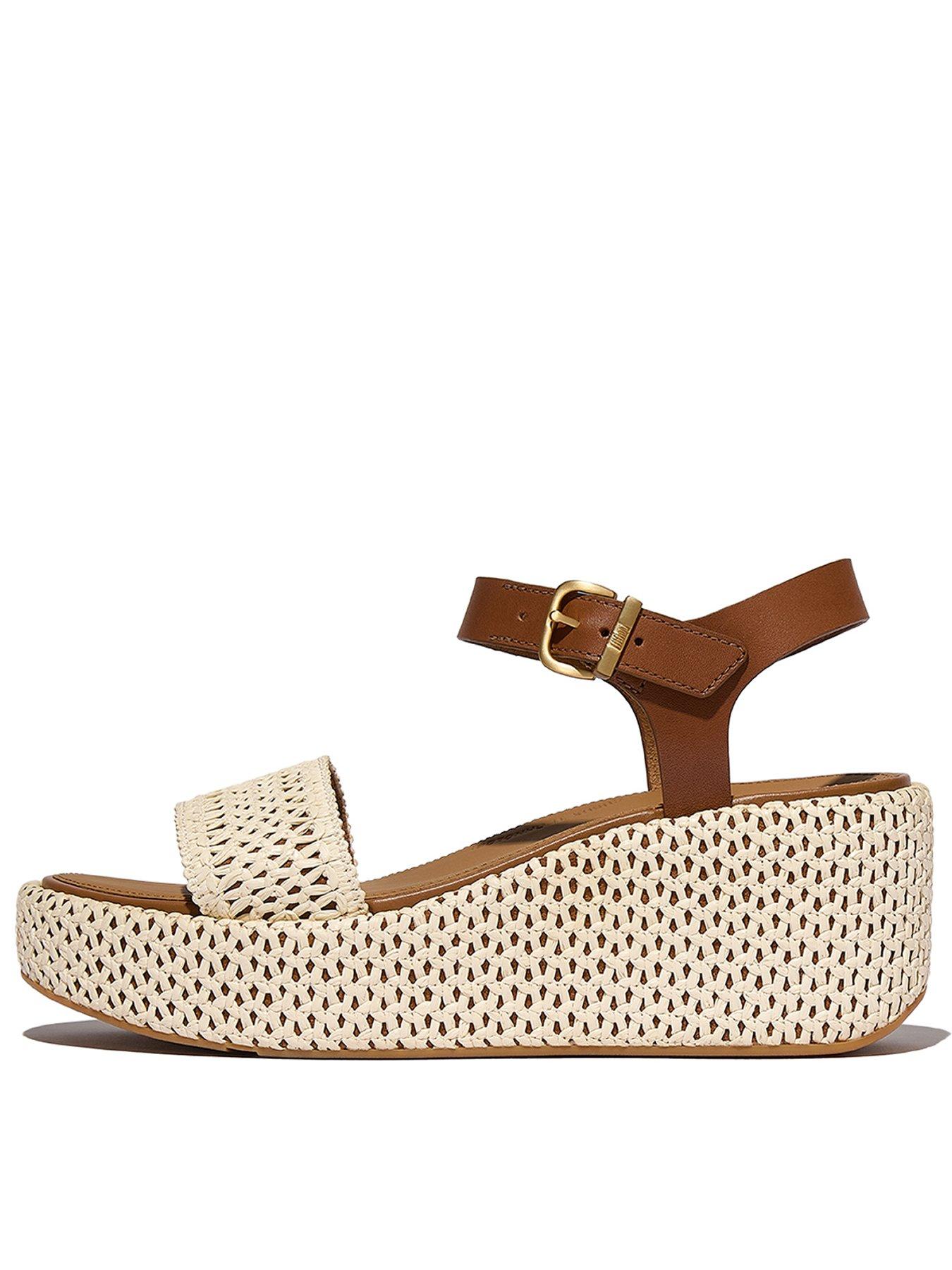 Image of FitFlop Platfforms Woven Wedge Ankle-strap Sandals - Deep Tan/ivory