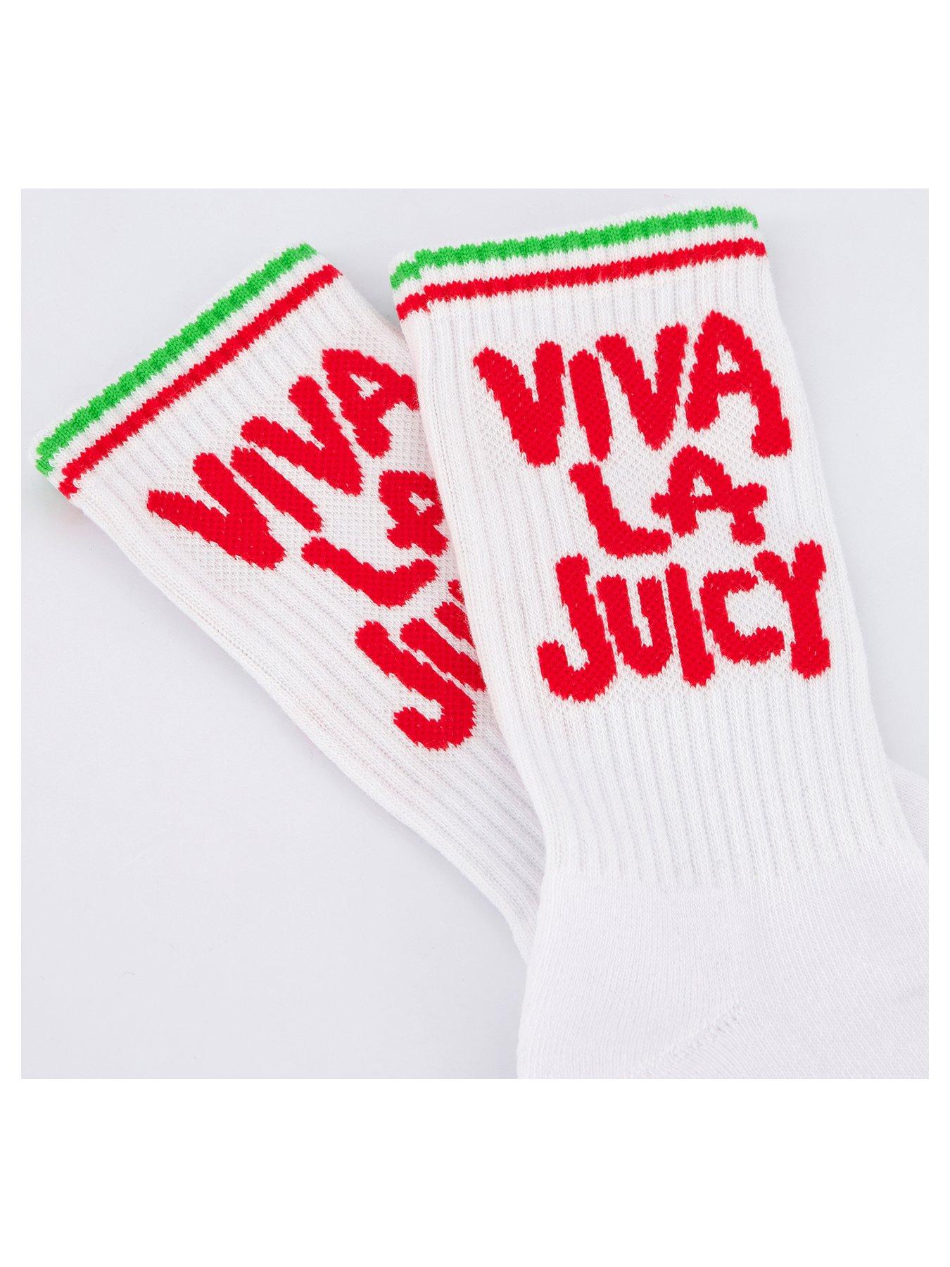 undefined Ribbed Viva La Logo Ankle Socks - White