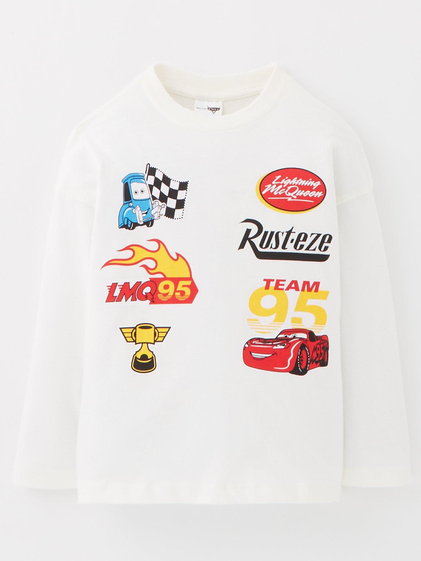 Image 1 of 4 of Disney Cars Lightning Mcqueen Oversized Long Sleeve Tee - White