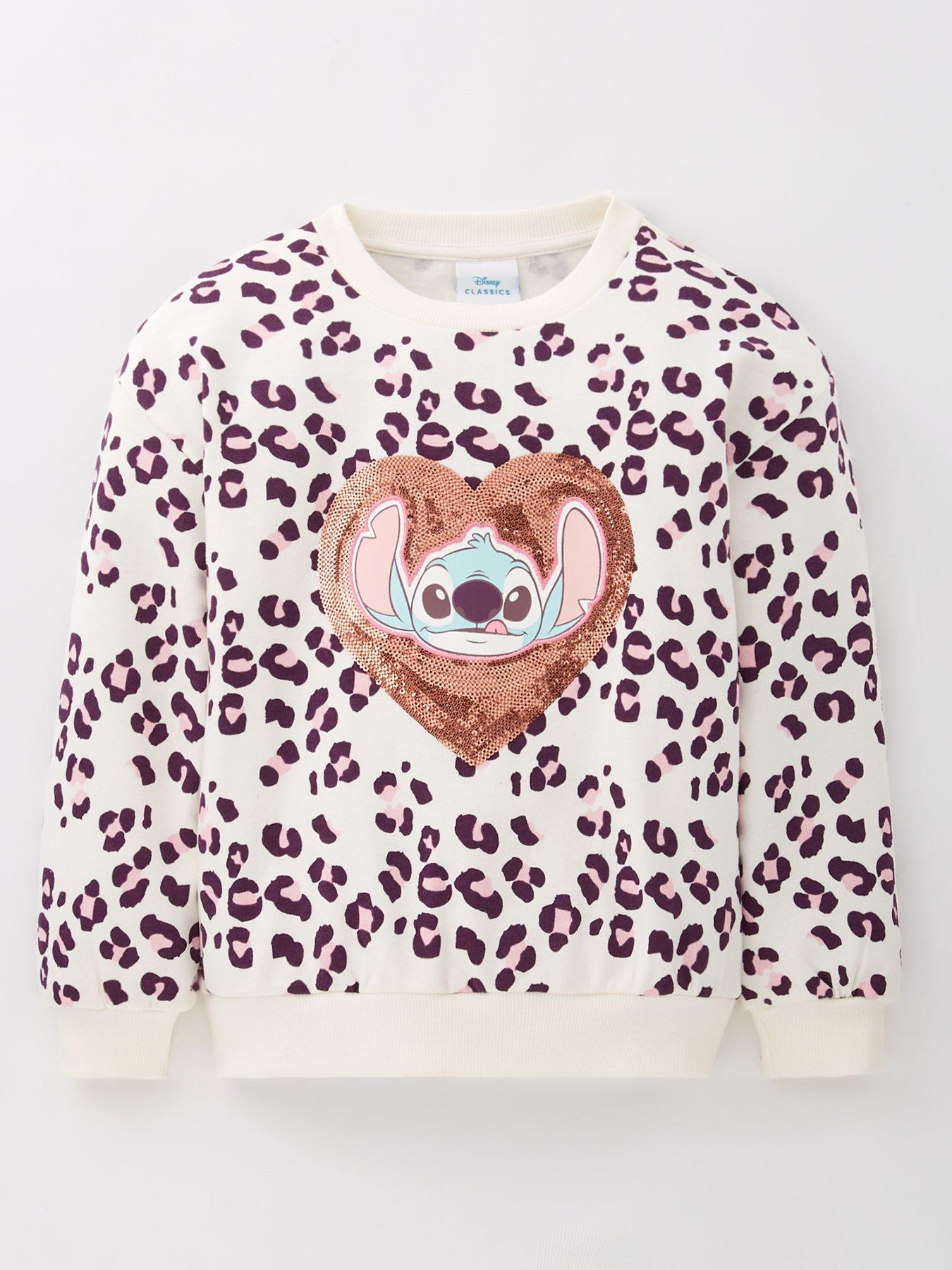 Disney Lilo & Stitch Disney's Lilo  &  Stitch Leopard Print Sequin Sweatshirt - Cream