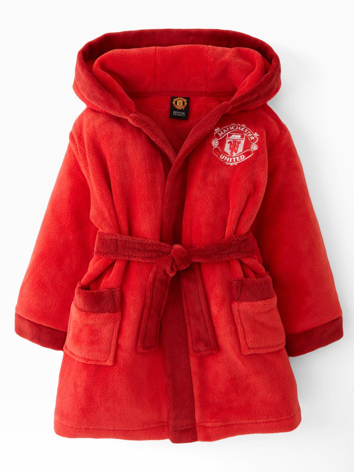 Manchester United FC Football Fleece Hooded Dressing Gown - Black