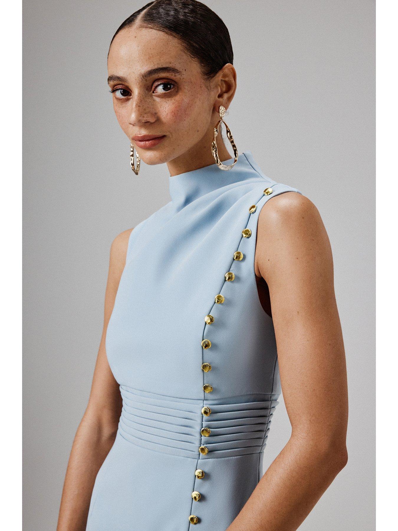 Lavish Alice High Neck Micro Shell Midi Dress - Blue | Very