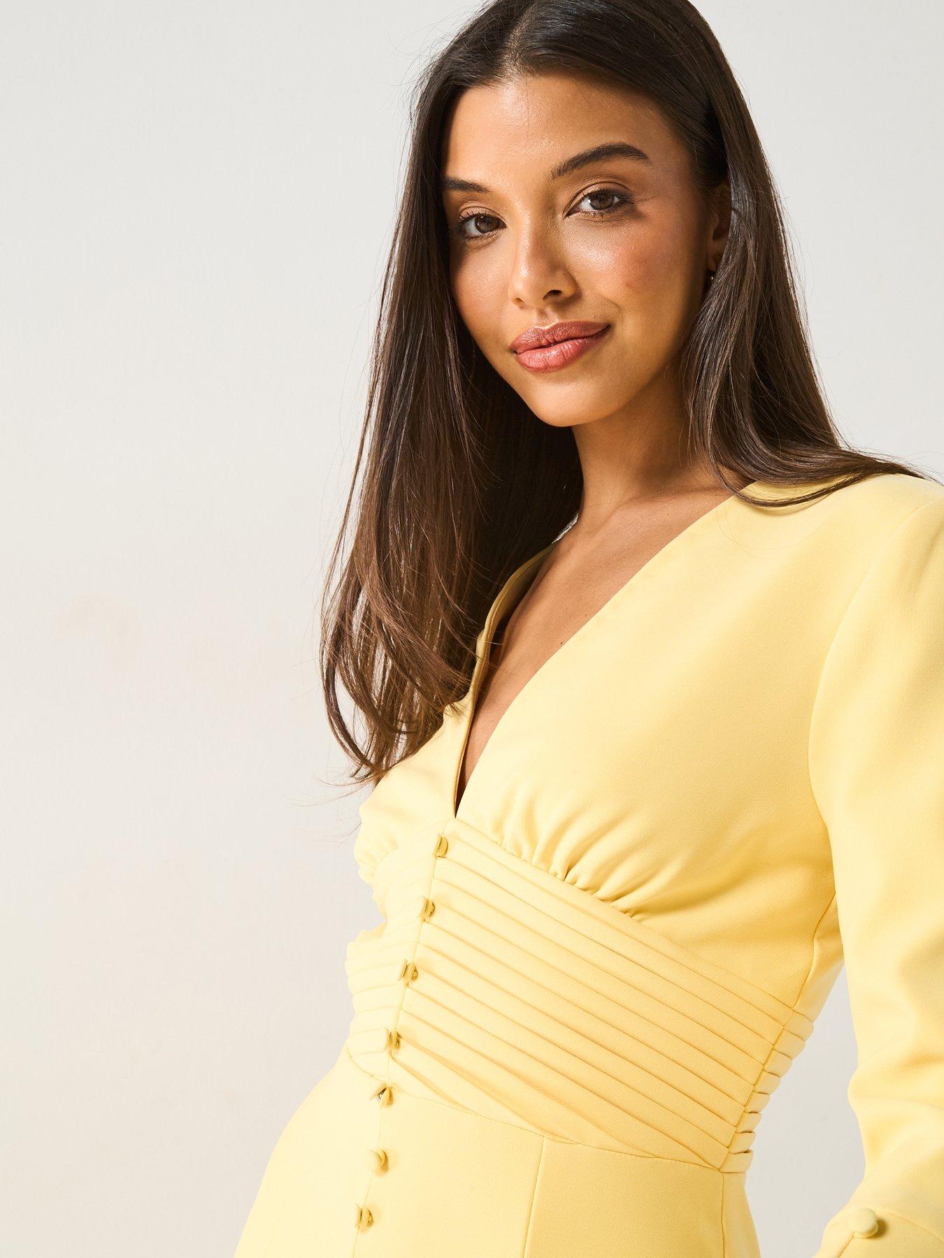 Lavish Alice Flared Micro Shell Button Long Midi Dress Yellow Very