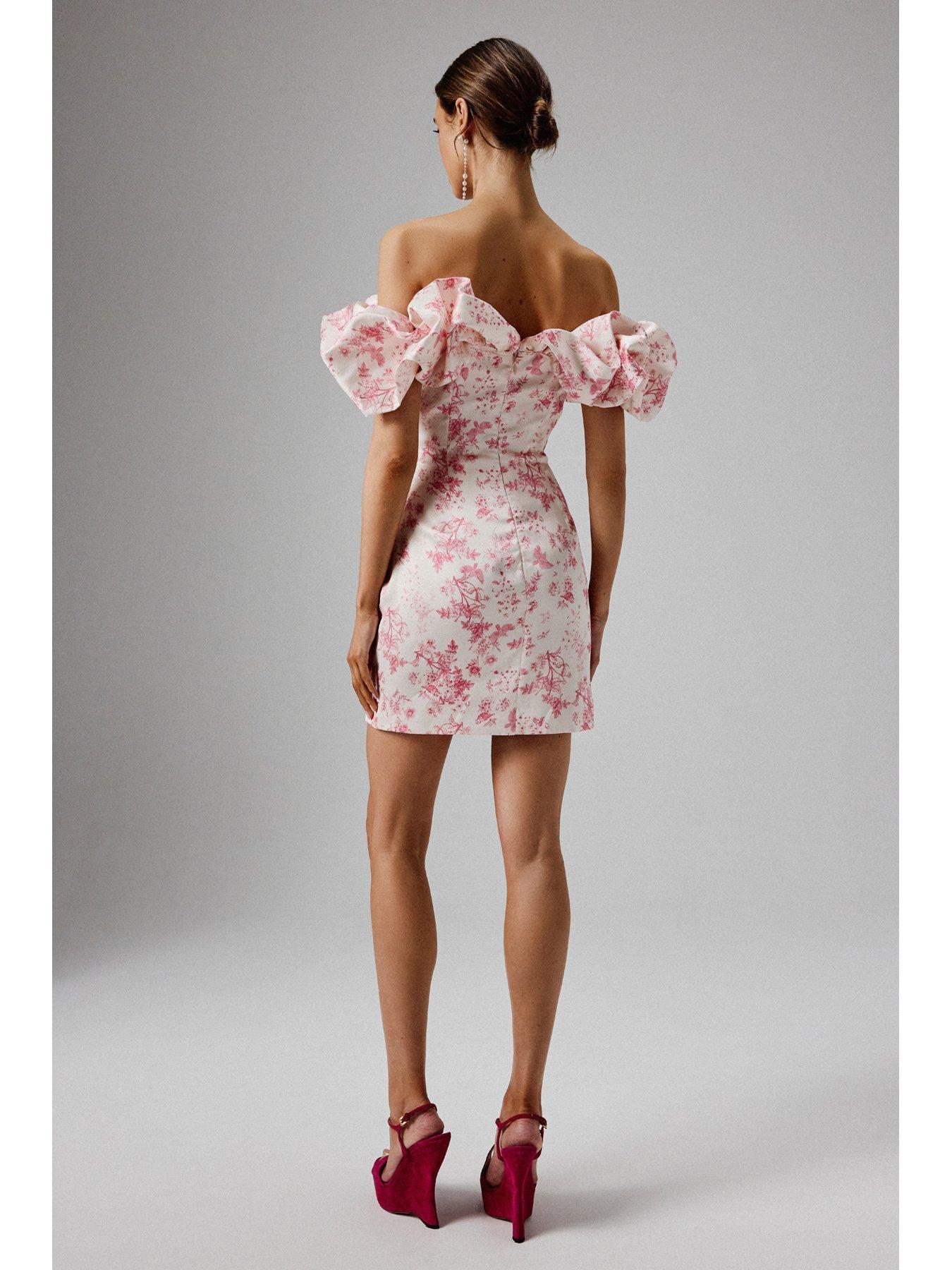 pink lace dress and jacket Pearl Beaded 3D Rose Embroidered Dress Set – Luxury Jacket Maxi Pink / S