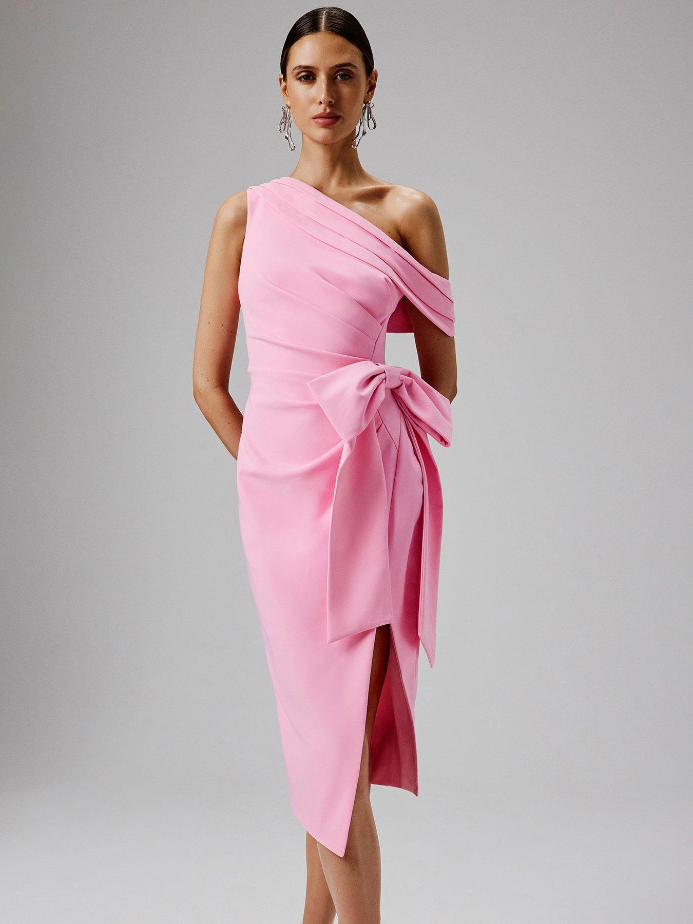 Lavish Alice One Shoulder Pleated Midi Dress Pink Very
