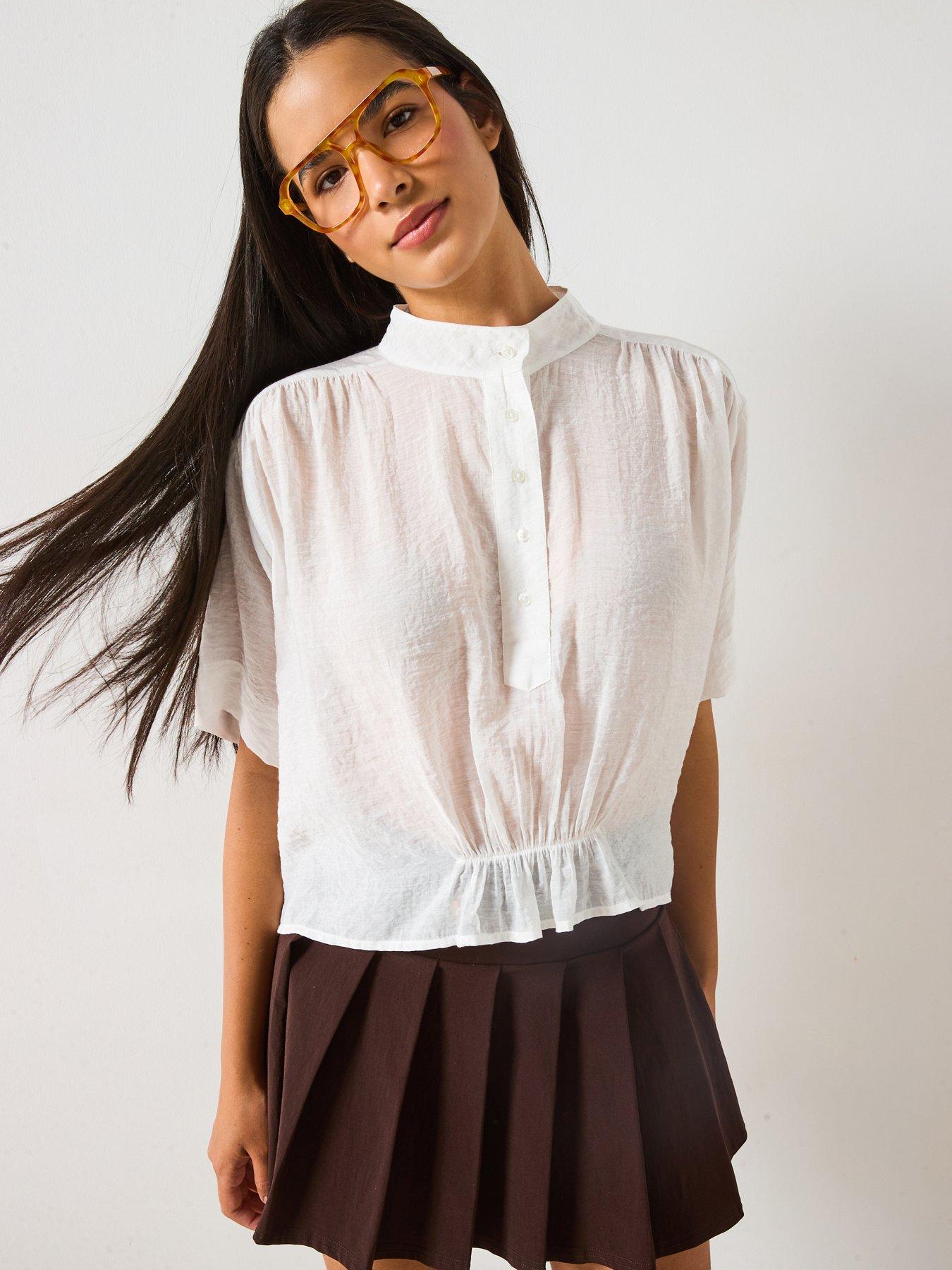 V by Very Button Shift Blouse - Ivory