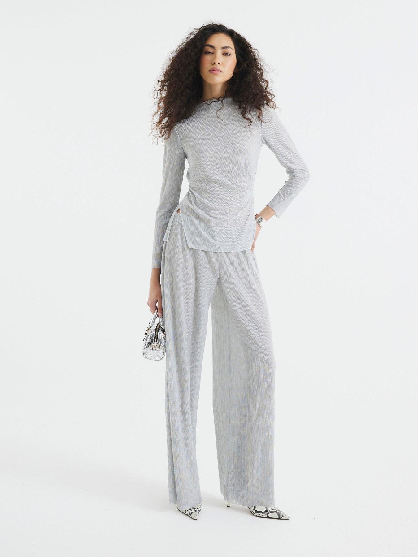 Image 1 of 5 of River Island Drape Asymmetric Top Set - Light Grey