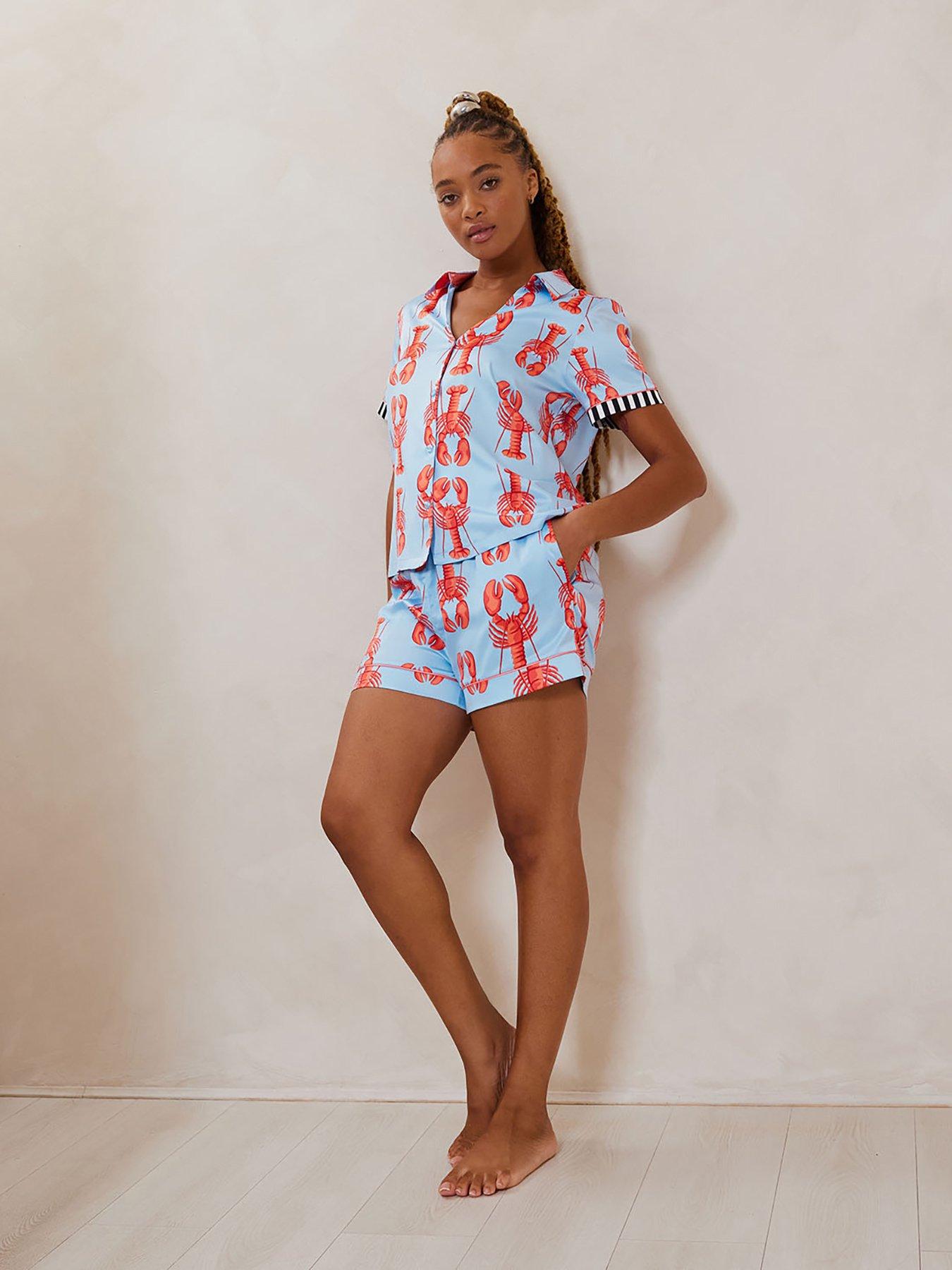 undefined Satin Lobster Print Short Pyjama Set
