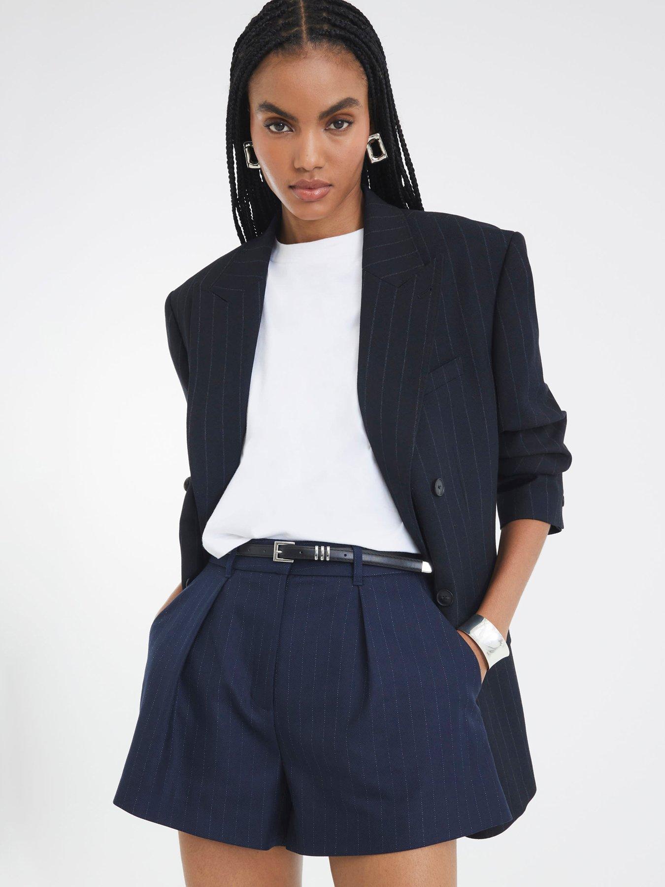 undefined Pinstripe Structured Short - Navy