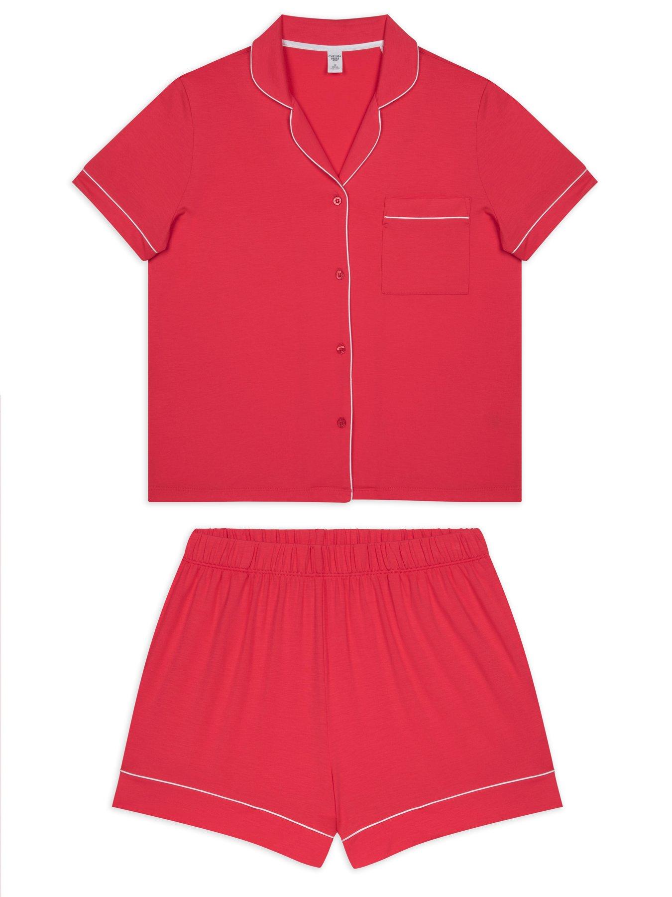 undefined Short Button Up Pyjama Set - Bright Pink