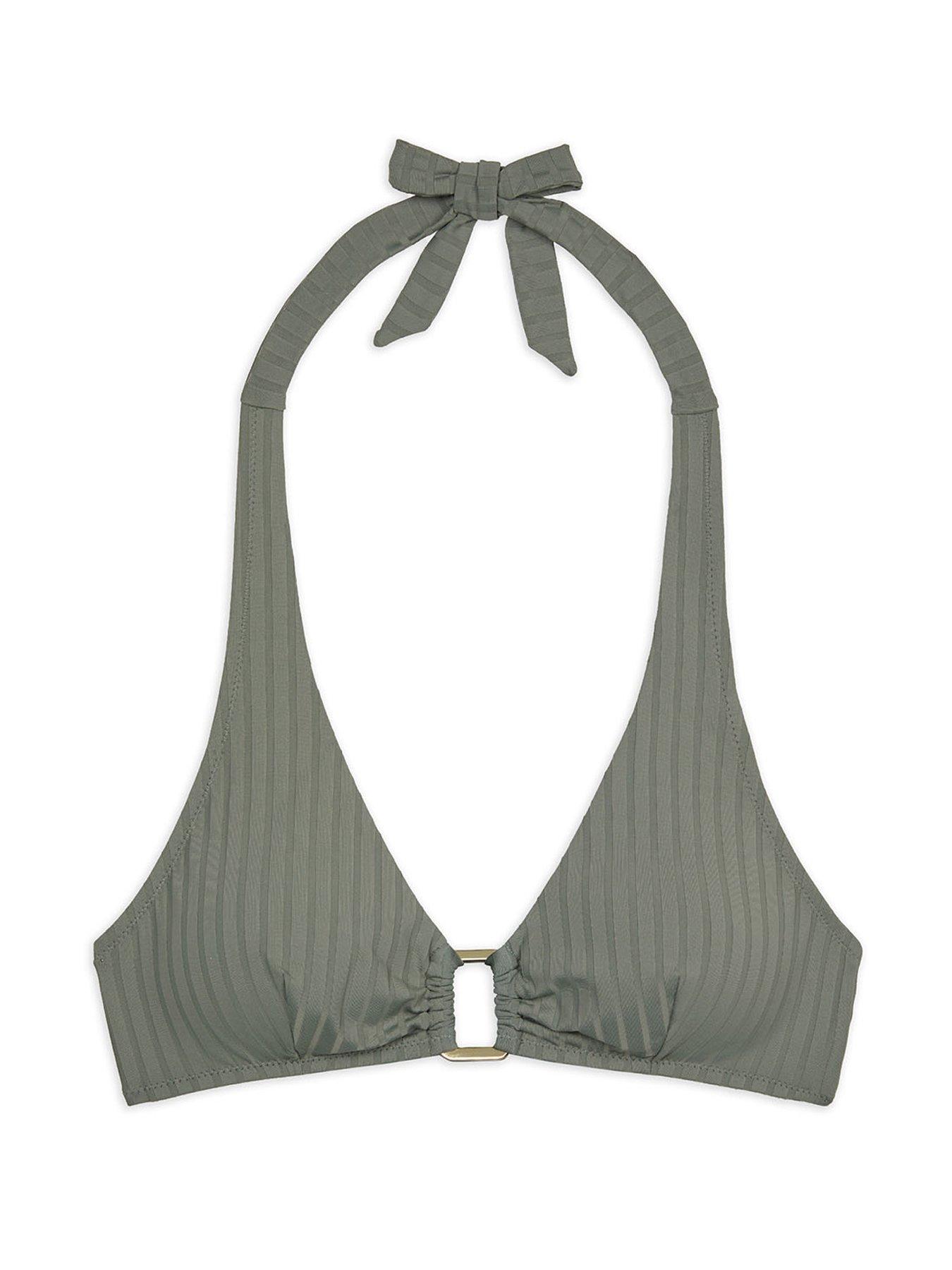 Image 4 of 6 of CHELSEA PEERS Halter Neck Bikini Rib Top With Metal Detailing - Khaki
