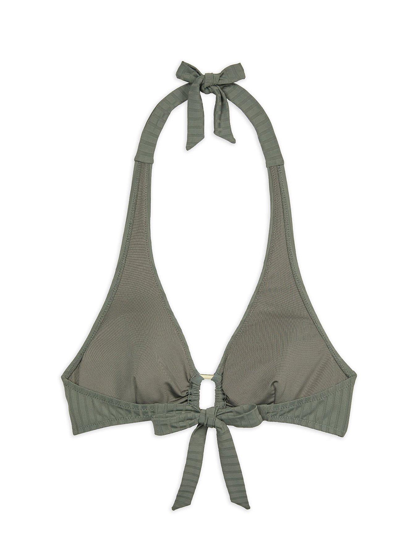 Image 5 of 6 of CHELSEA PEERS Halter Neck Bikini Rib Top With Metal Detailing - Khaki