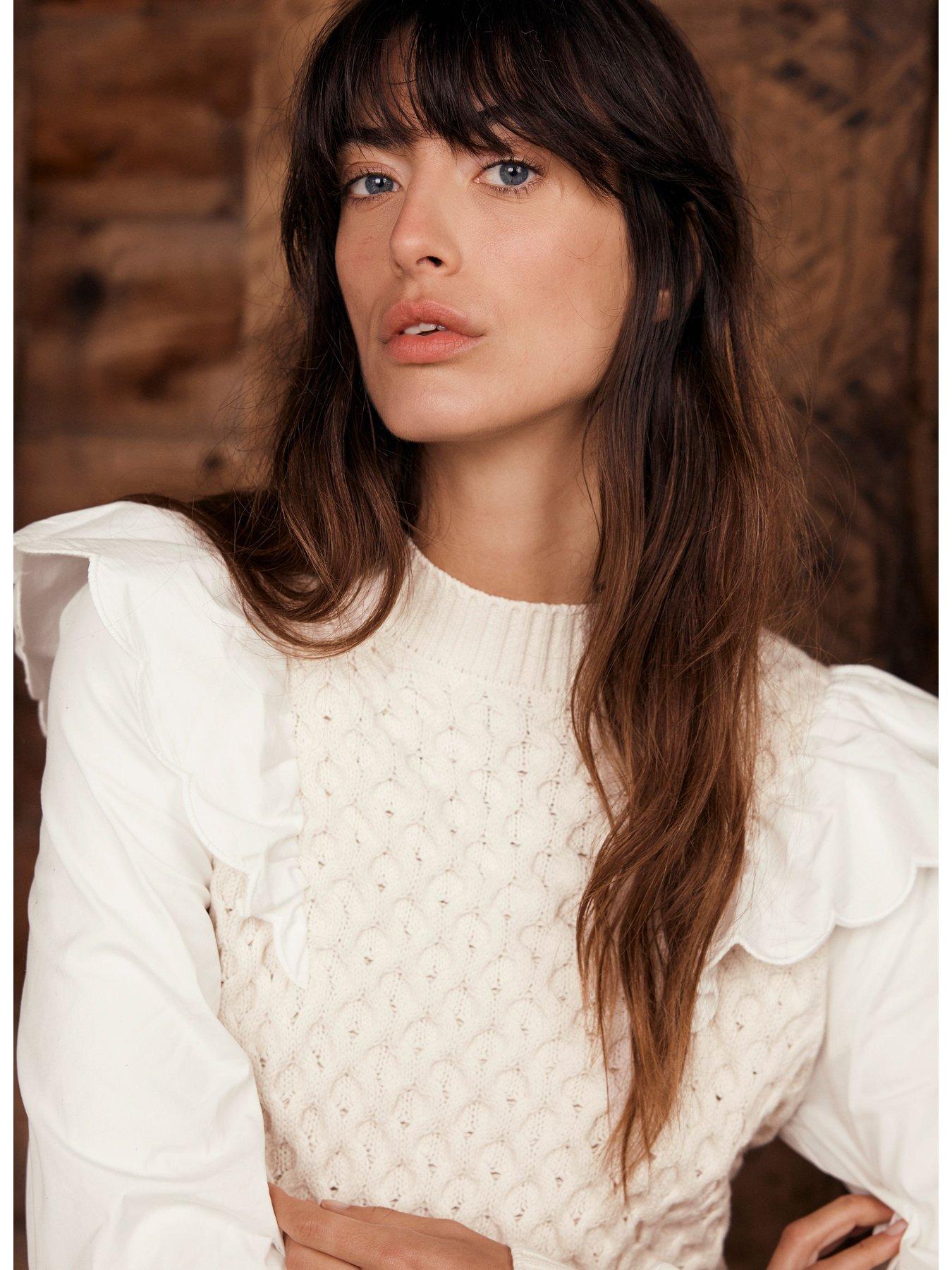 Image 3 of 5 of Mint Velvet Cream Cable Knit Mini Dress - Beige