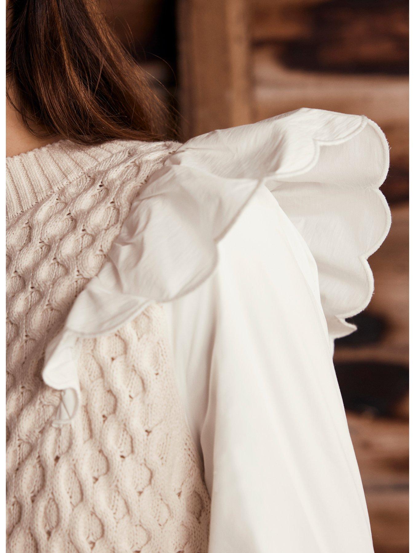Image 4 of 5 of Mint Velvet Cream Cable Knit Mini Dress - Beige