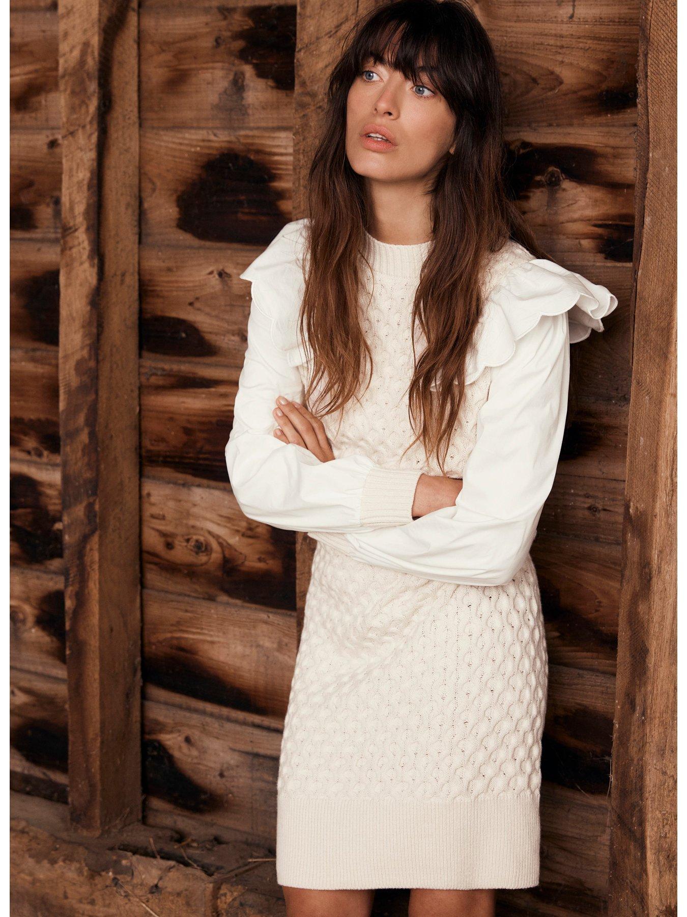 Image 5 of 5 of Mint Velvet Cream Cable Knit Mini Dress - Beige