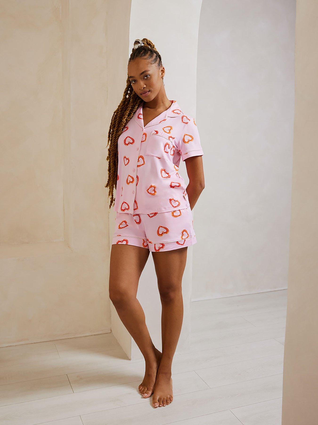undefined Short Sleeve Shirt And Short Pyjama Set - Love Heart Shrimp - Pink