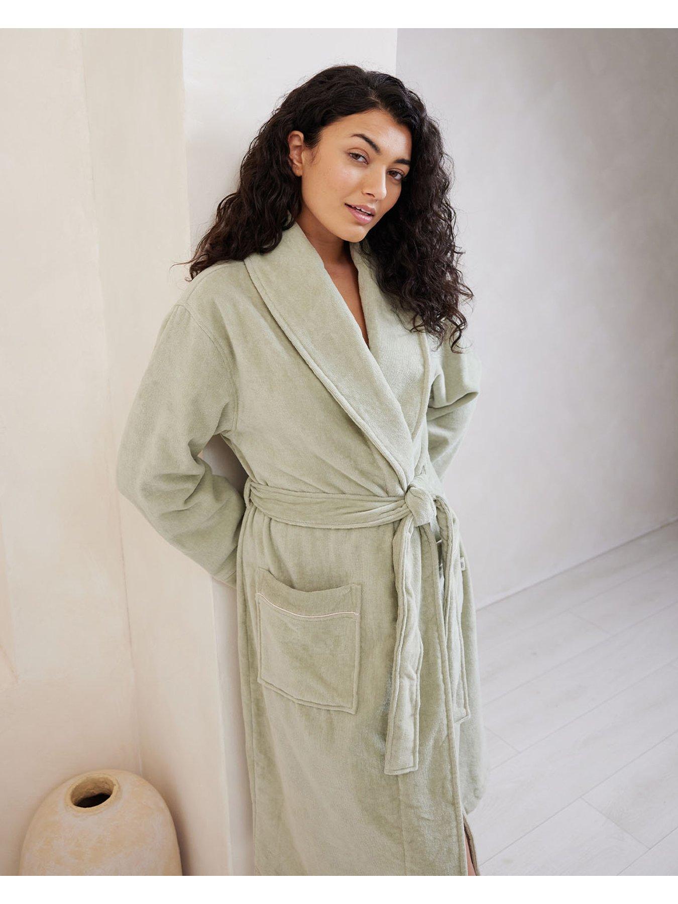 sage green dressing gown Sage Striped Fleece Dressing Gown