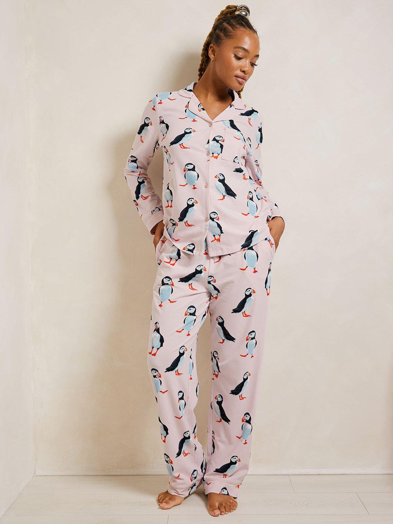 undefined Organic Cotton Puffin Print Long Pyjama Set