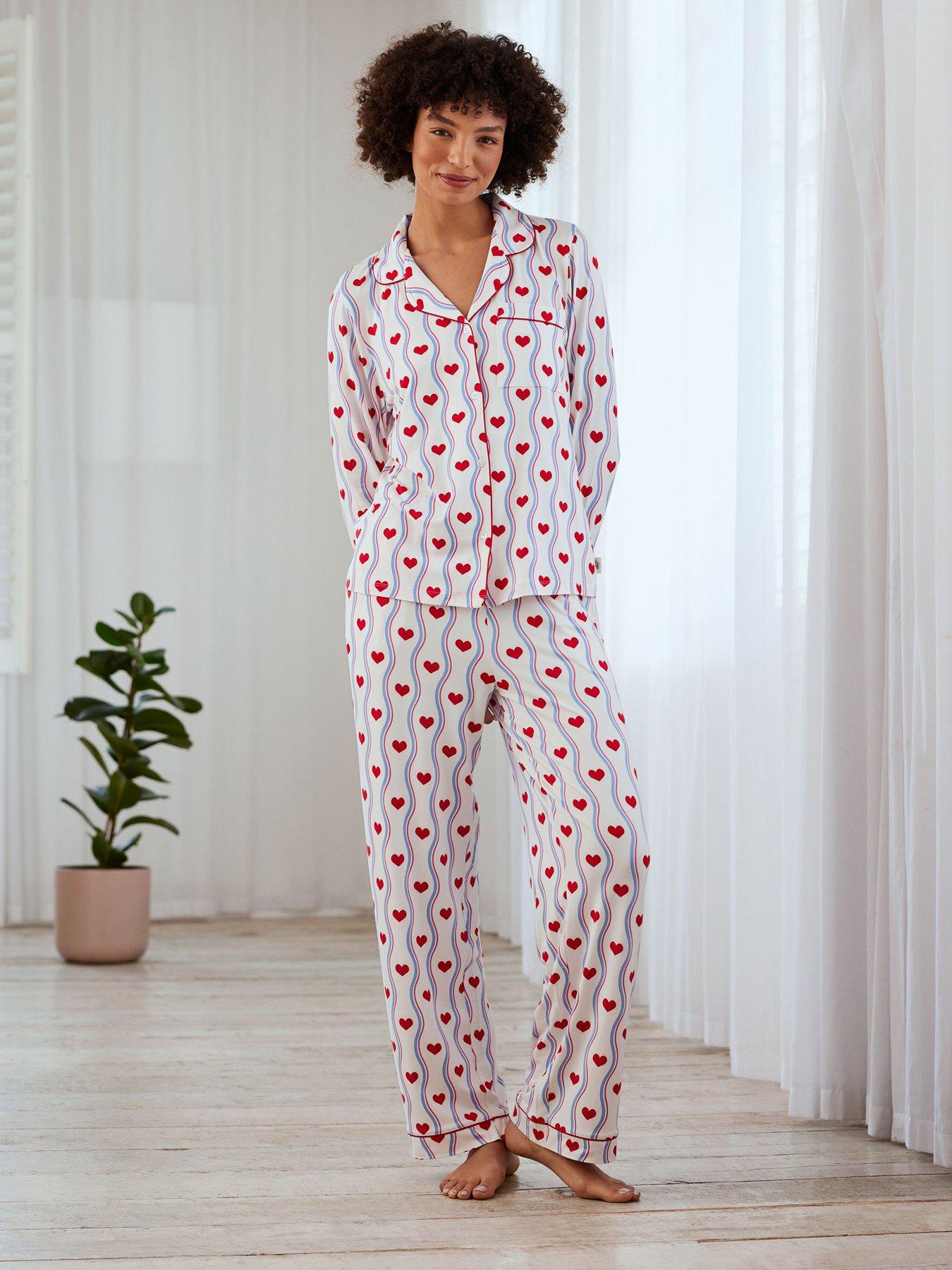 Image of CHELSEA PEERS Heart Wave Stripe Button Up Long Pyjama Set - White