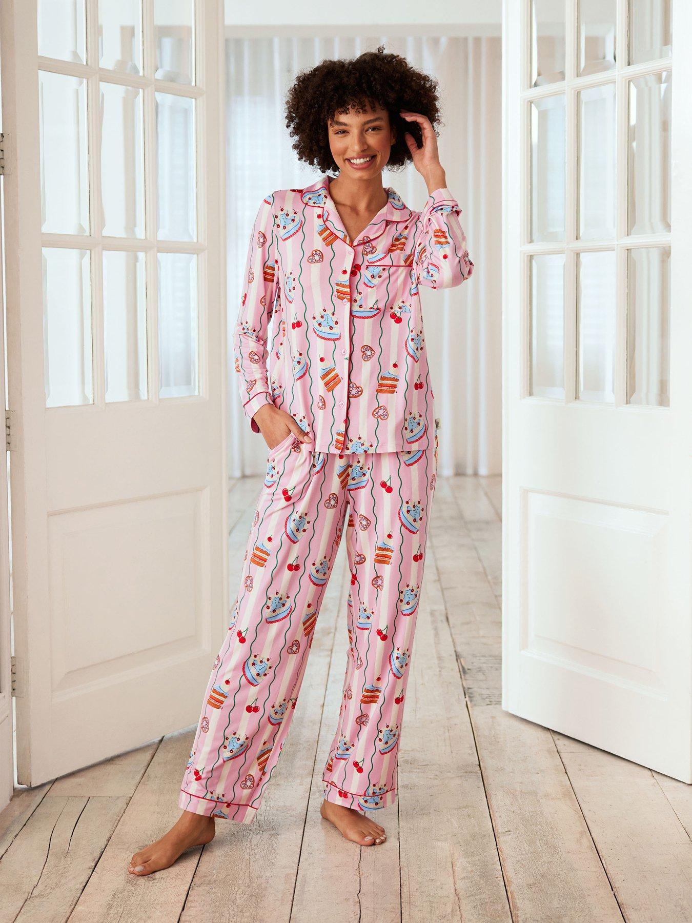 undefined Stripe Cake Print Long Pyjama Set - Pink
