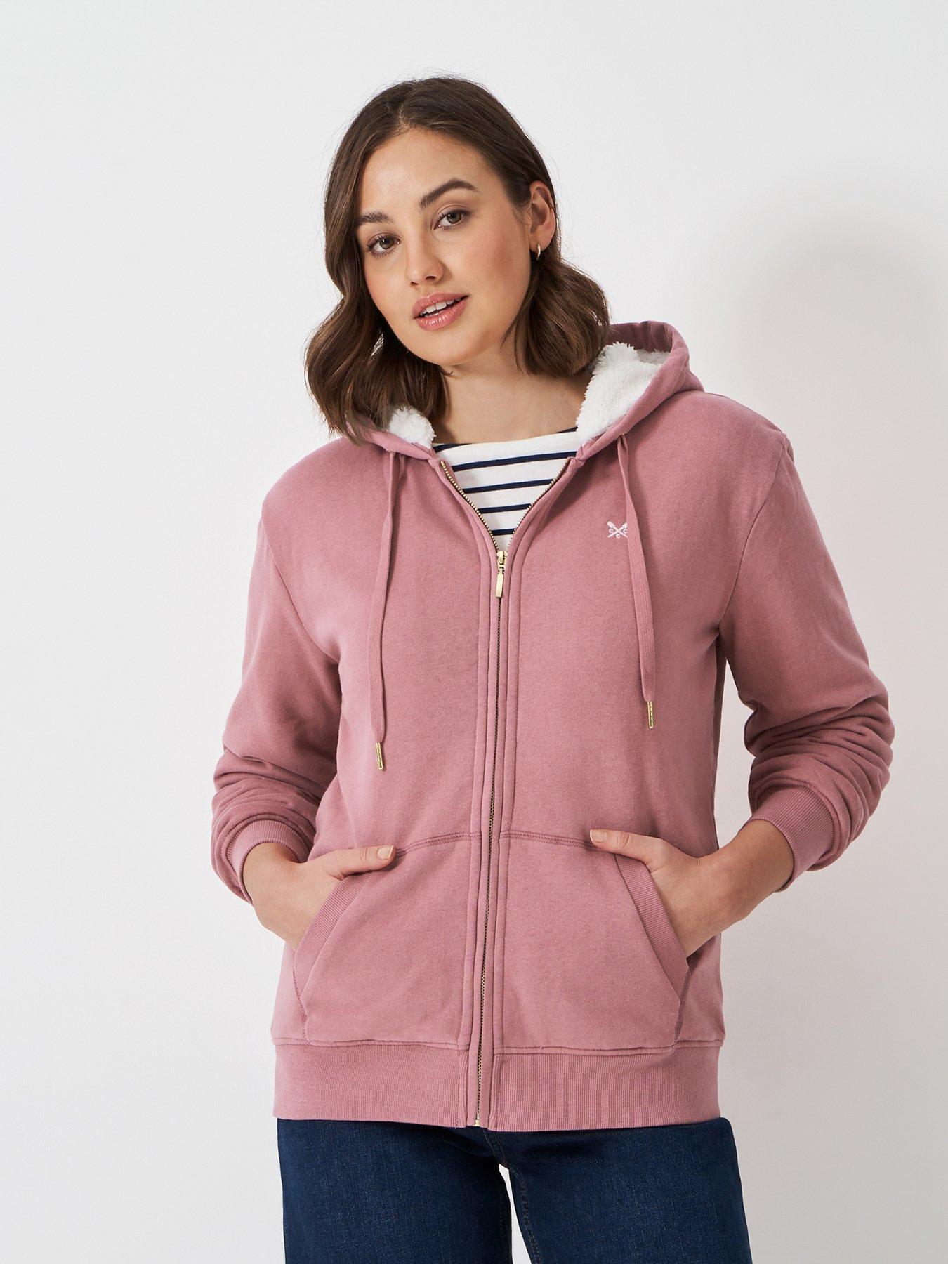 Image 1 of 5 of Crew Clothing Borg Lined Zip Through Hoodie - Pink